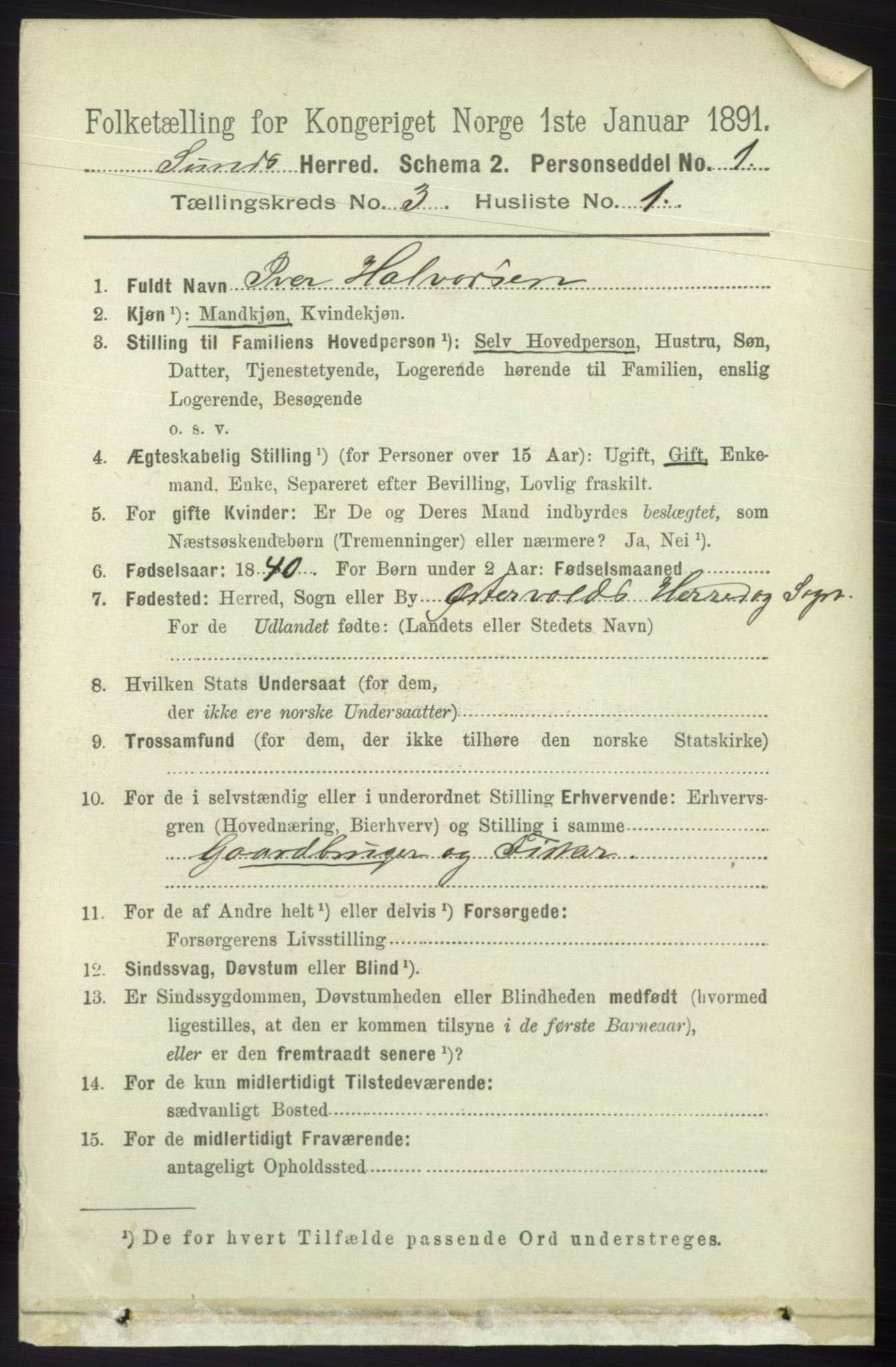 RA, 1891 census for 1245 Sund, 1891, p. 1209