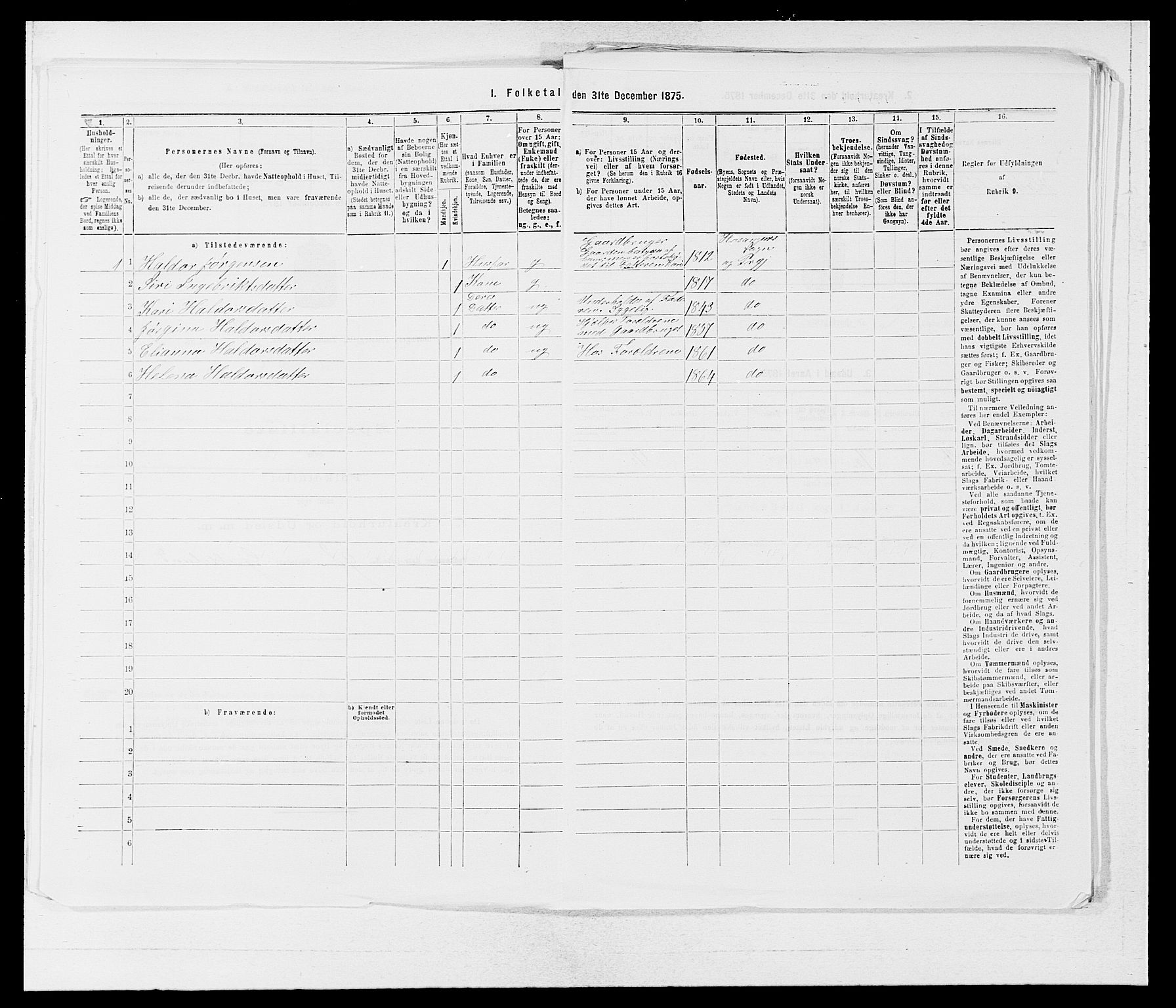 SAB, 1875 census for 1253P Hosanger, 1875, p. 280