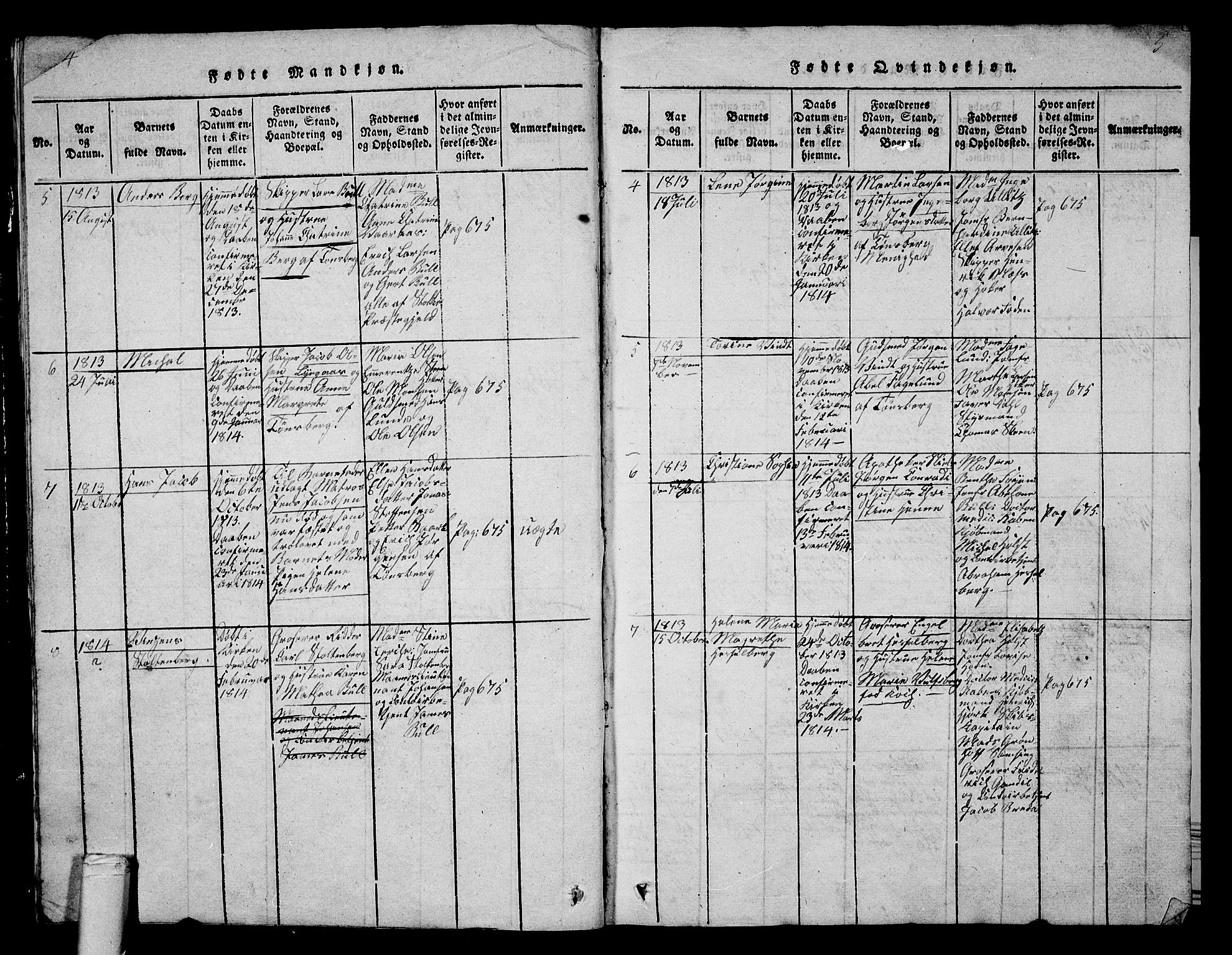 Tønsberg kirkebøker, SAKO/A-330/G/Ga/L0001: Parish register (copy) no. 1, 1813-1826, p. 4-5