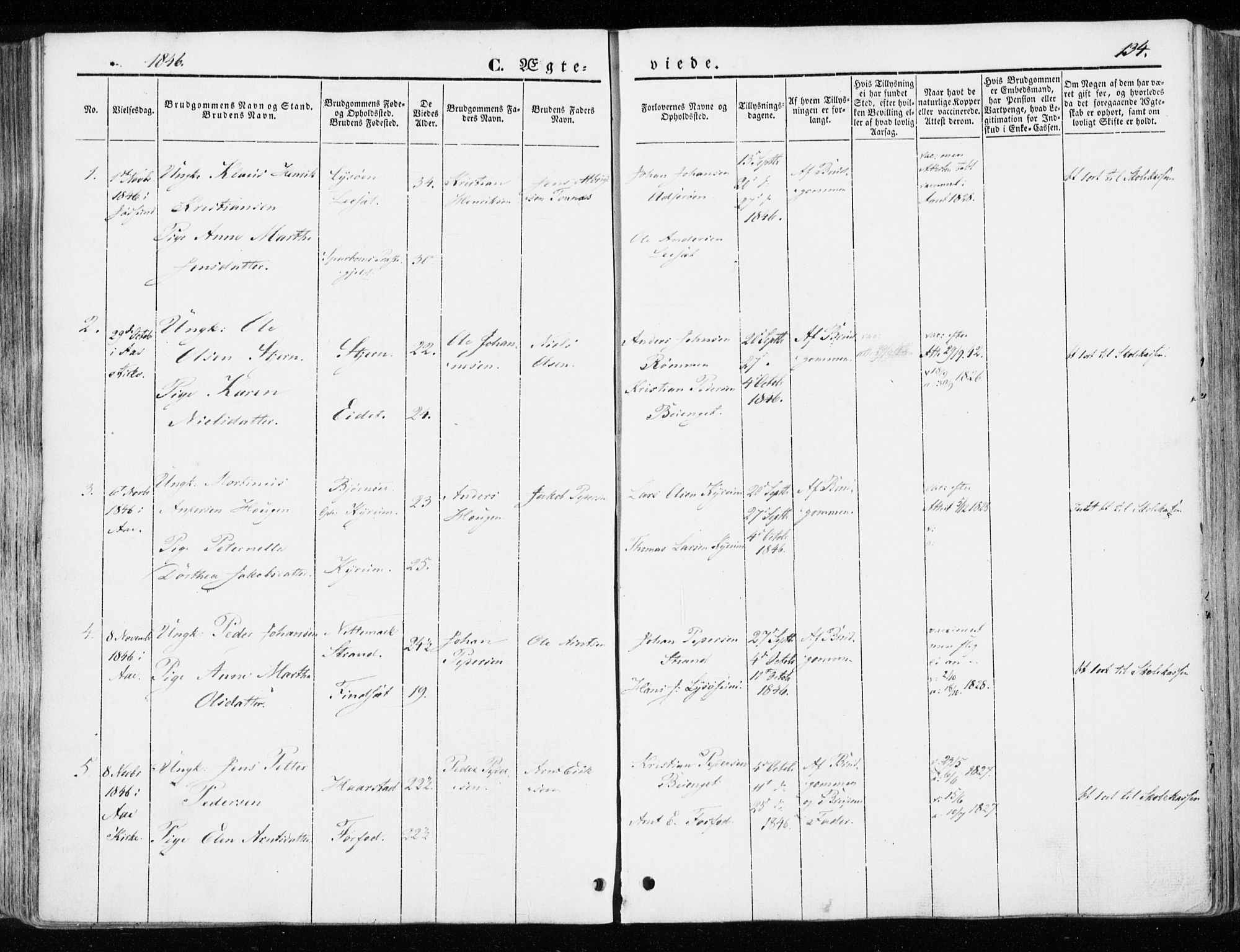 Ministerialprotokoller, klokkerbøker og fødselsregistre - Sør-Trøndelag, SAT/A-1456/655/L0677: Parish register (official) no. 655A06, 1847-1860, p. 134