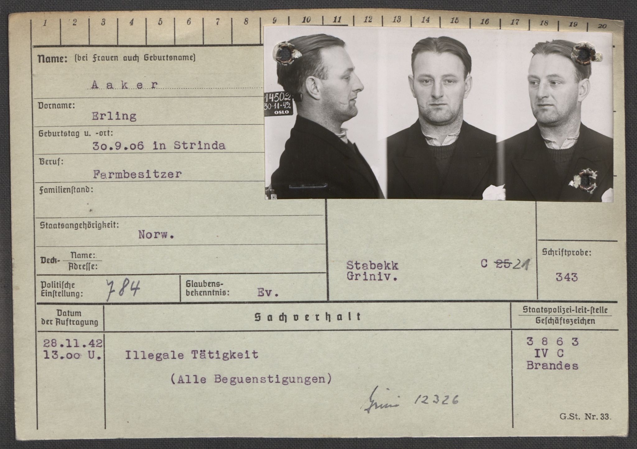 Befehlshaber der Sicherheitspolizei und des SD, AV/RA-RAFA-5969/E/Ea/Eaa/L0010: Register over norske fanger i Møllergata 19: Sø-Å, 1940-1945, p. 1390