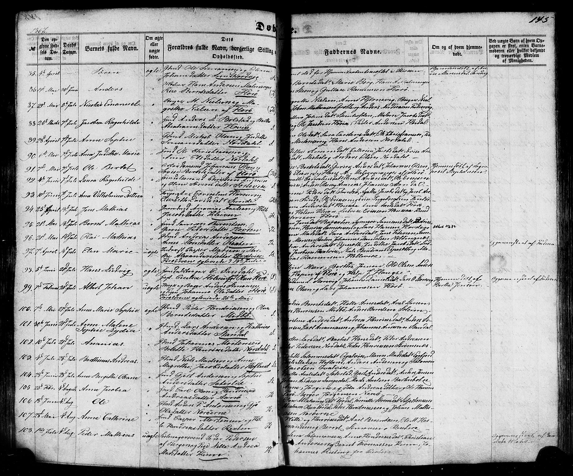 Kinn sokneprestembete, AV/SAB-A-80801/H/Haa/Haaa/L0006: Parish register (official) no. A 6, 1857-1885, p. 145