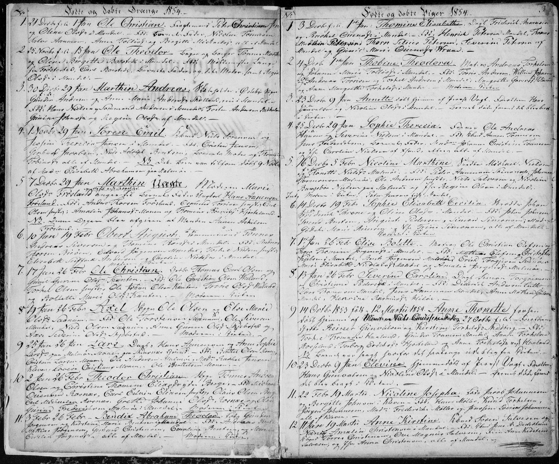 Mandal sokneprestkontor, SAK/1111-0030/F/Fb/Fba/L0008: Parish register (copy) no. B 2, 1854-1868, p. 2-3