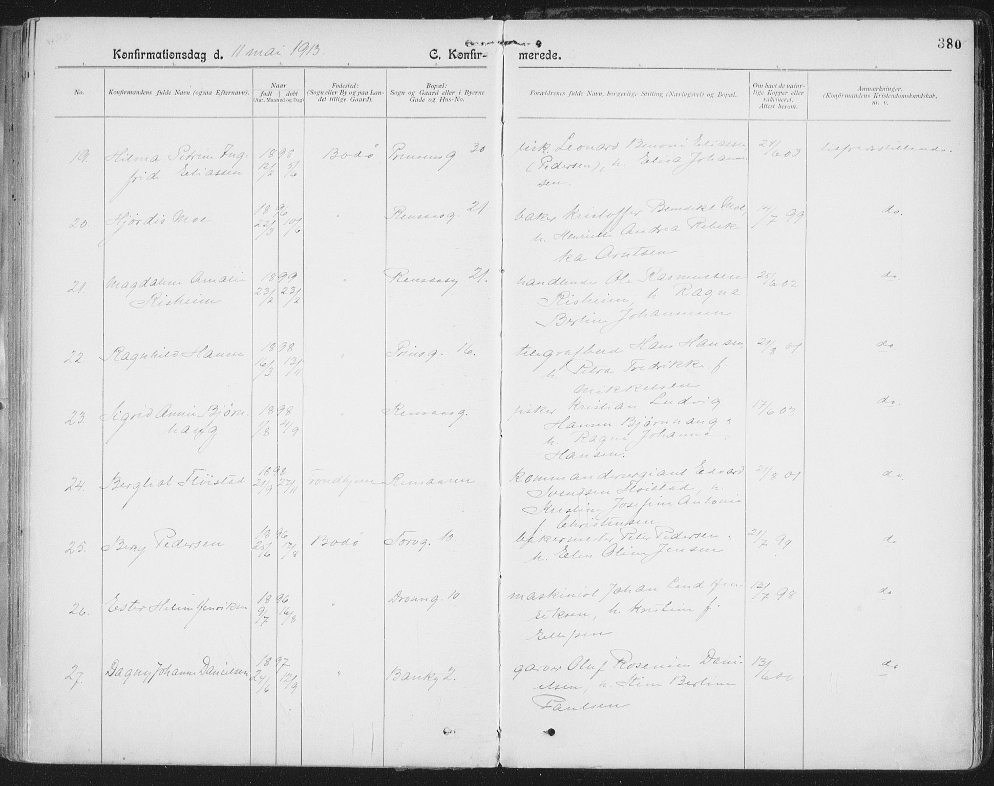 Ministerialprotokoller, klokkerbøker og fødselsregistre - Nordland, AV/SAT-A-1459/801/L0011: Parish register (official) no. 801A11, 1900-1916, p. 380