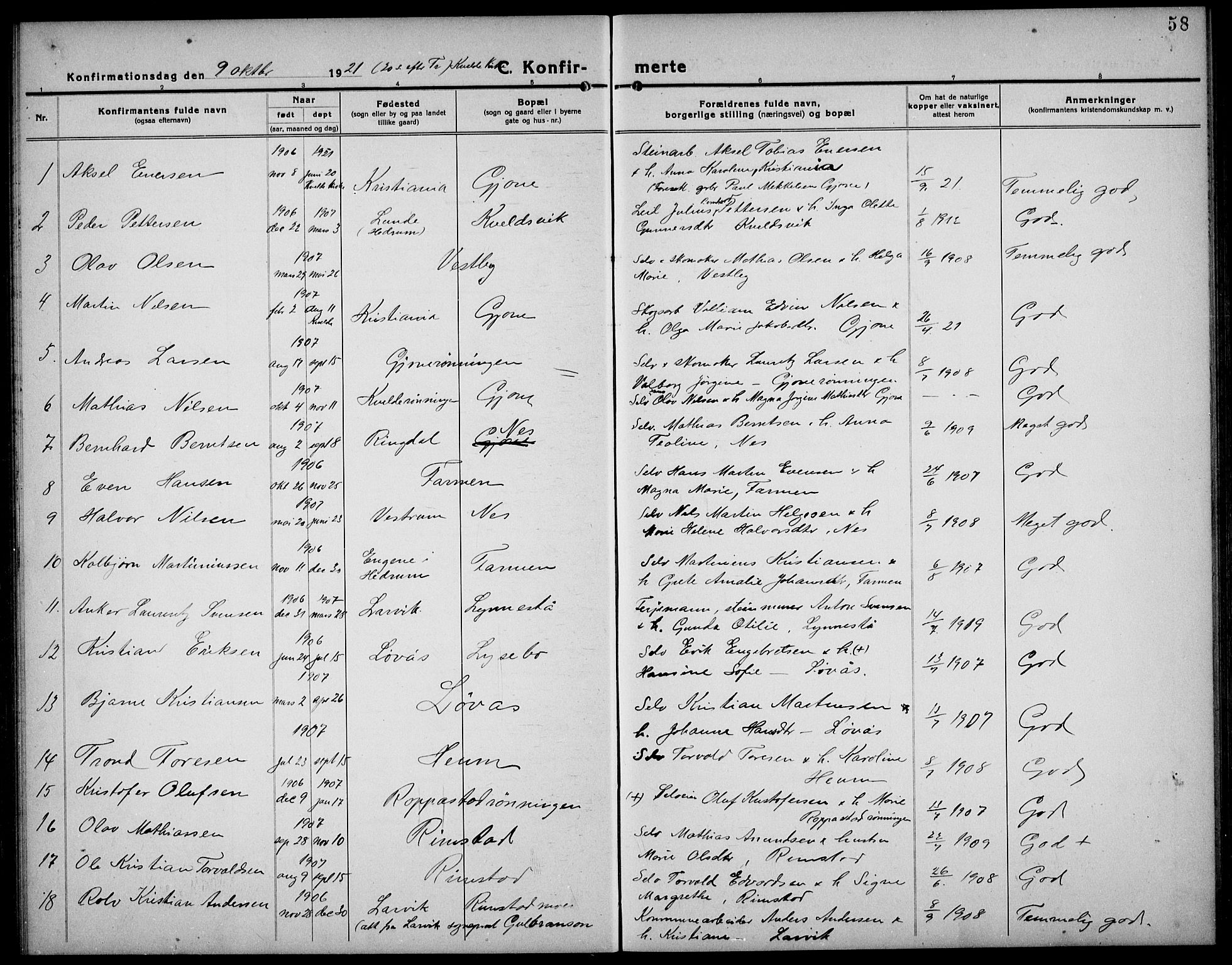 Hedrum kirkebøker, AV/SAKO-A-344/G/Gb/L0002: Parish register (copy) no. II 2, 1921-1936, p. 58