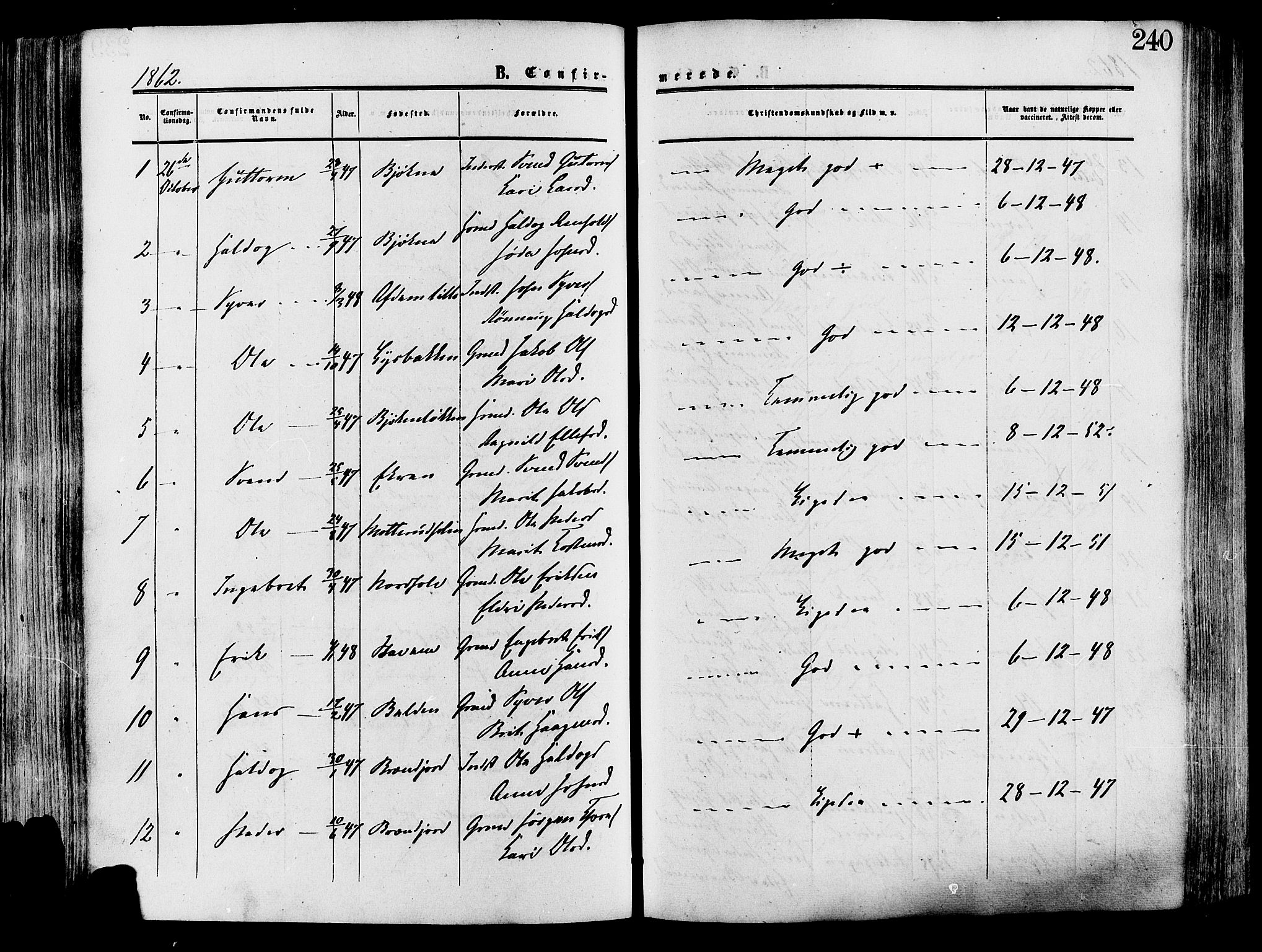 Lesja prestekontor, SAH/PREST-068/H/Ha/Haa/L0008: Parish register (official) no. 8, 1854-1880, p. 240