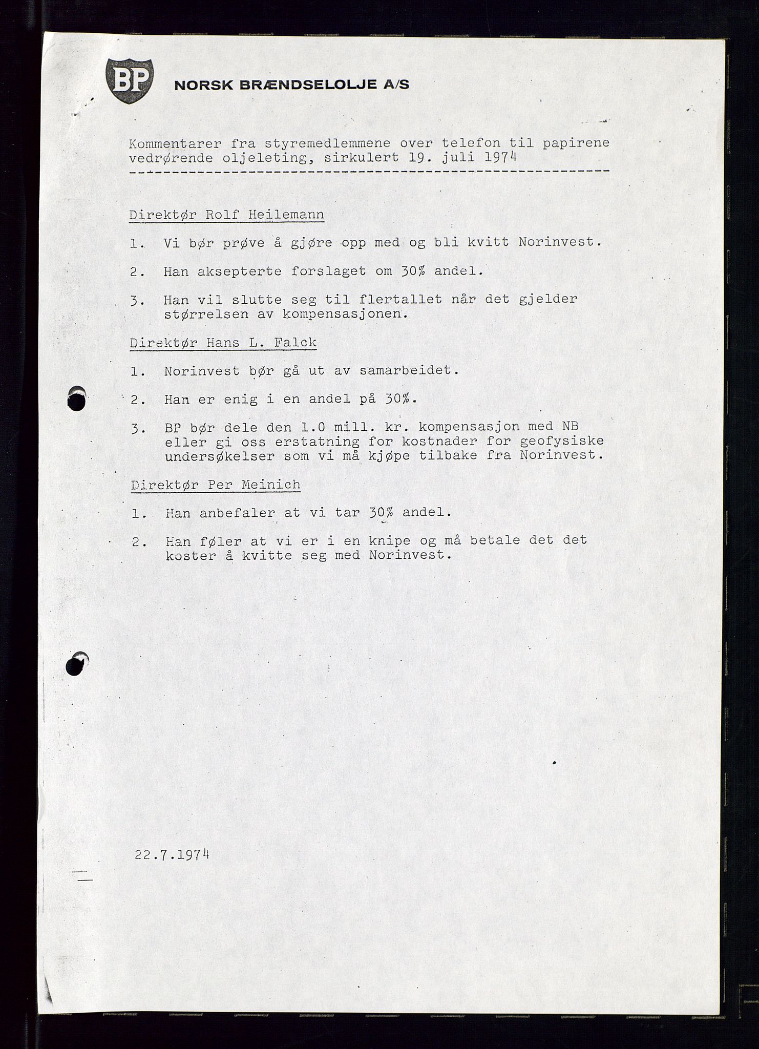 PA 1544 - Norsk Brændselolje A/S, AV/SAST-A-101965/1/A/Ab/L0006/0002: Styremøter  / Styremøter 1974, 1974, p. 23