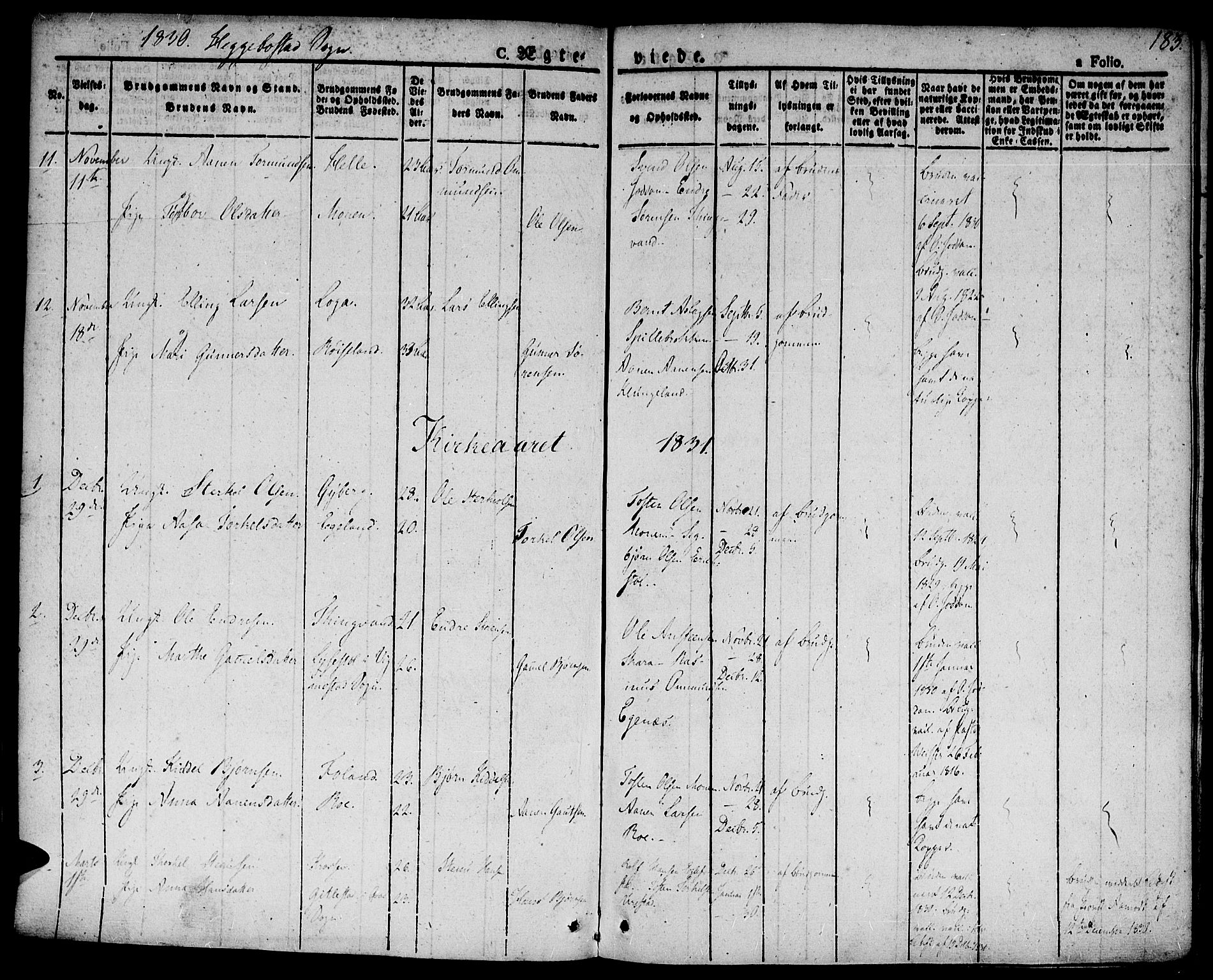 Hægebostad sokneprestkontor, SAK/1111-0024/F/Fa/Faa/L0003: Parish register (official) no. A 3 /1, 1825-1834, p. 183