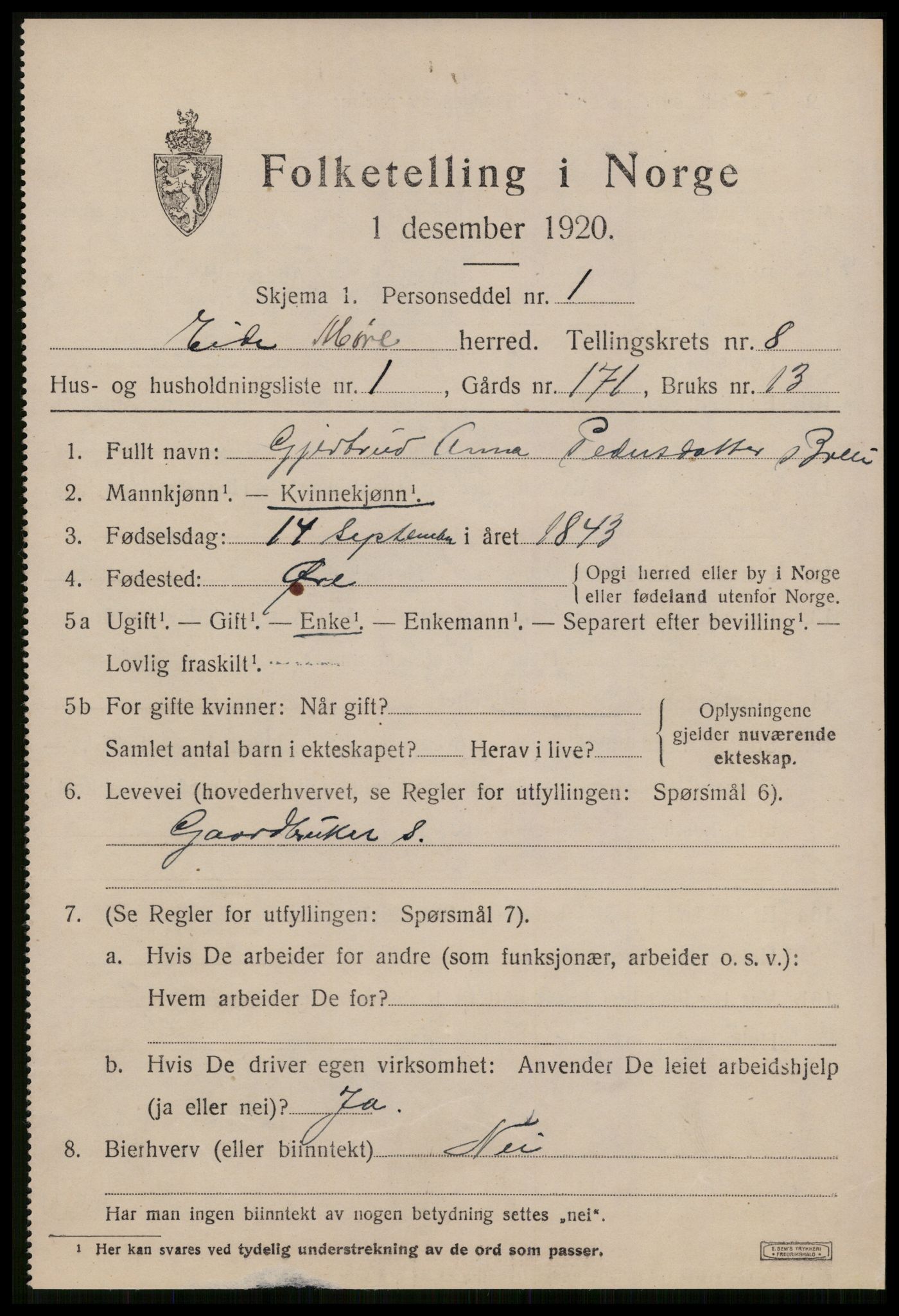SAT, 1920 census for Eid (MR), 1920, p. 3612