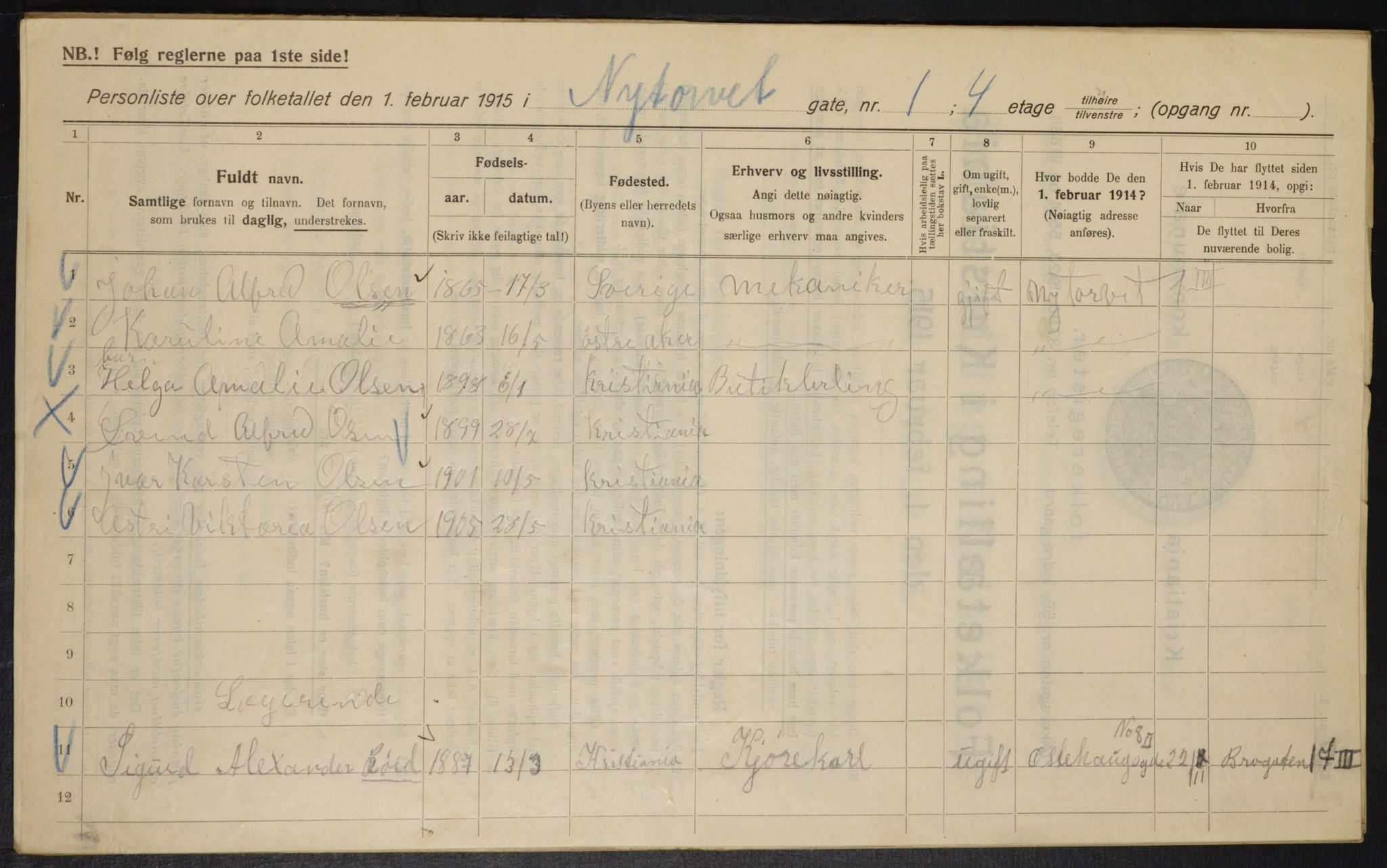 OBA, Municipal Census 1915 for Kristiania, 1915, p. 73419