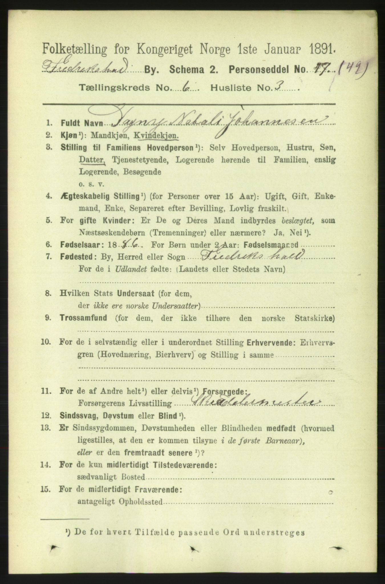 RA, 1891 census for 0101 Fredrikshald, 1891, p. 4549