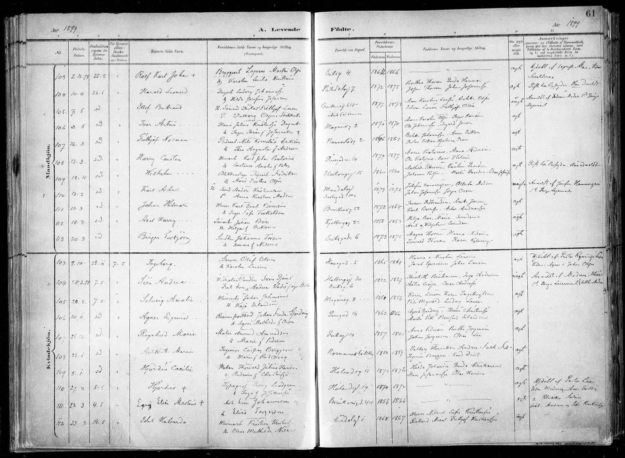 Kampen prestekontor Kirkebøker, SAO/A-10853/F/Fa/L0007: Parish register (official) no. I 7, 1897-1905, p. 61