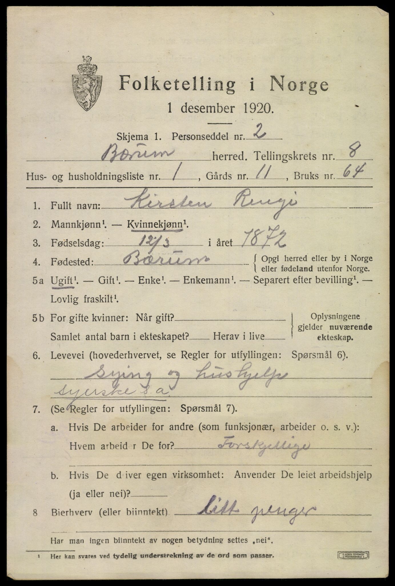 SAO, 1920 census for Bærum, 1920, p. 18198