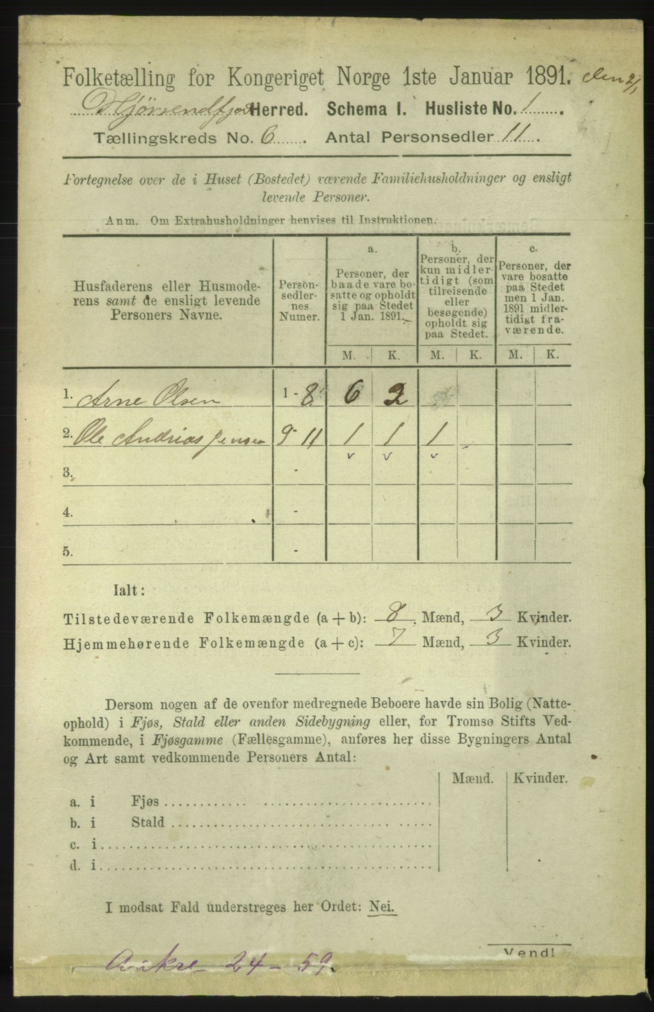 RA, 1891 census for 1522 Hjørundfjord, 1891, p. 1161