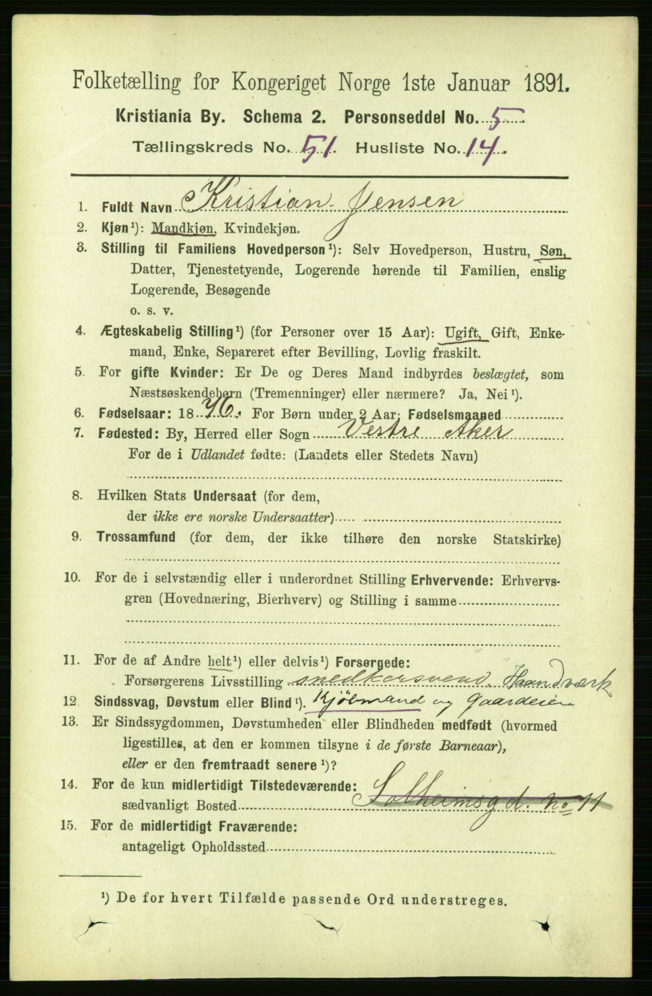 RA, 1891 census for 0301 Kristiania, 1891, p. 29541