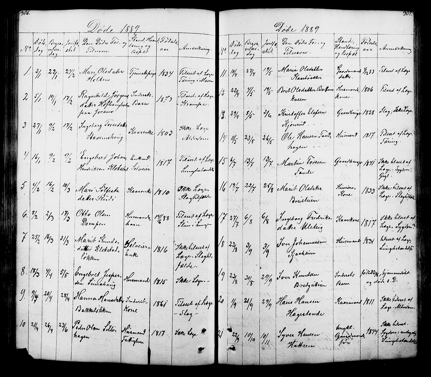 Lesja prestekontor, SAH/PREST-068/H/Ha/Hab/L0005: Parish register (copy) no. 5, 1850-1894, p. 306-307