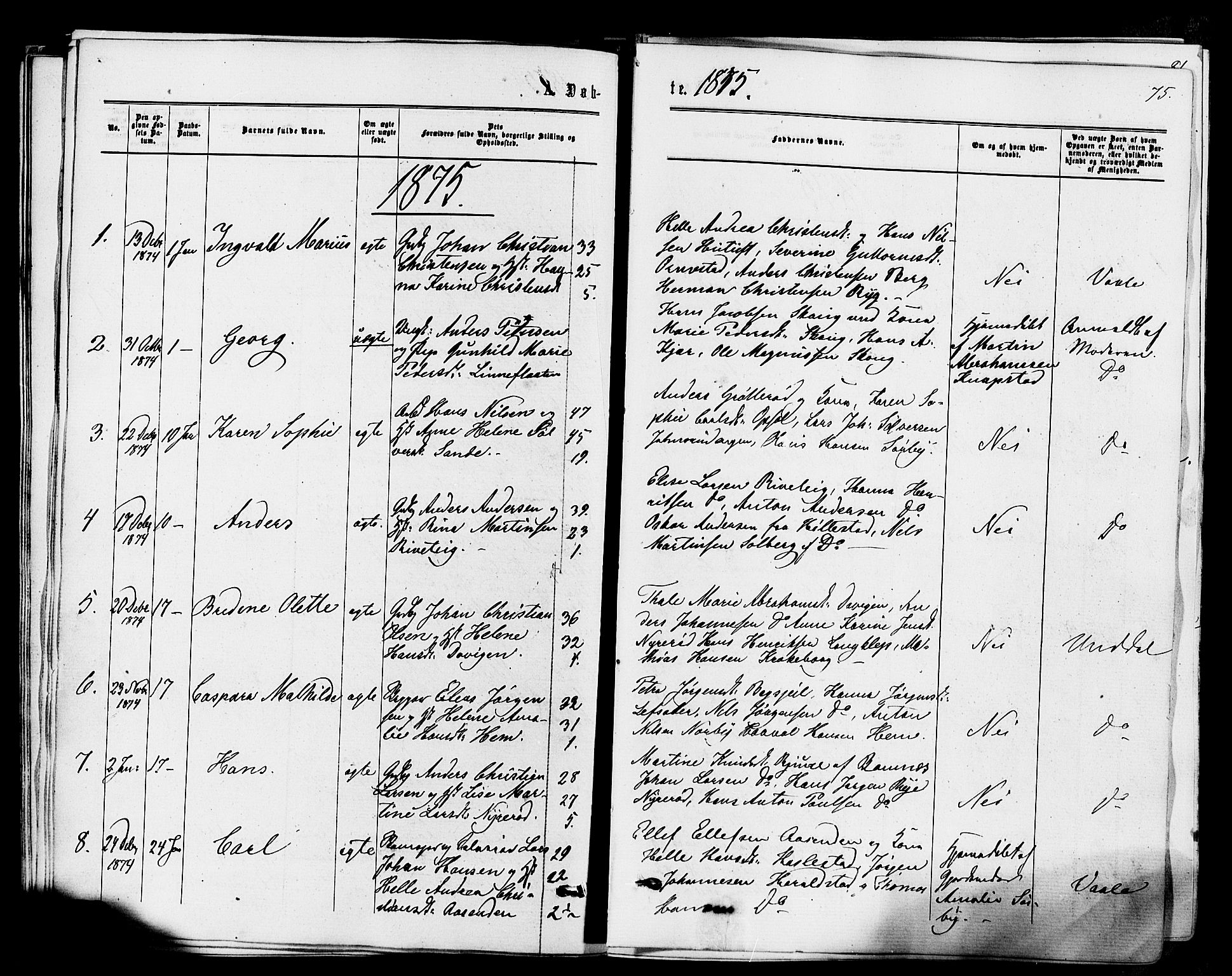 Våle kirkebøker, SAKO/A-334/F/Fa/L0010: Parish register (official) no. I 10, 1861-1877, p. 75
