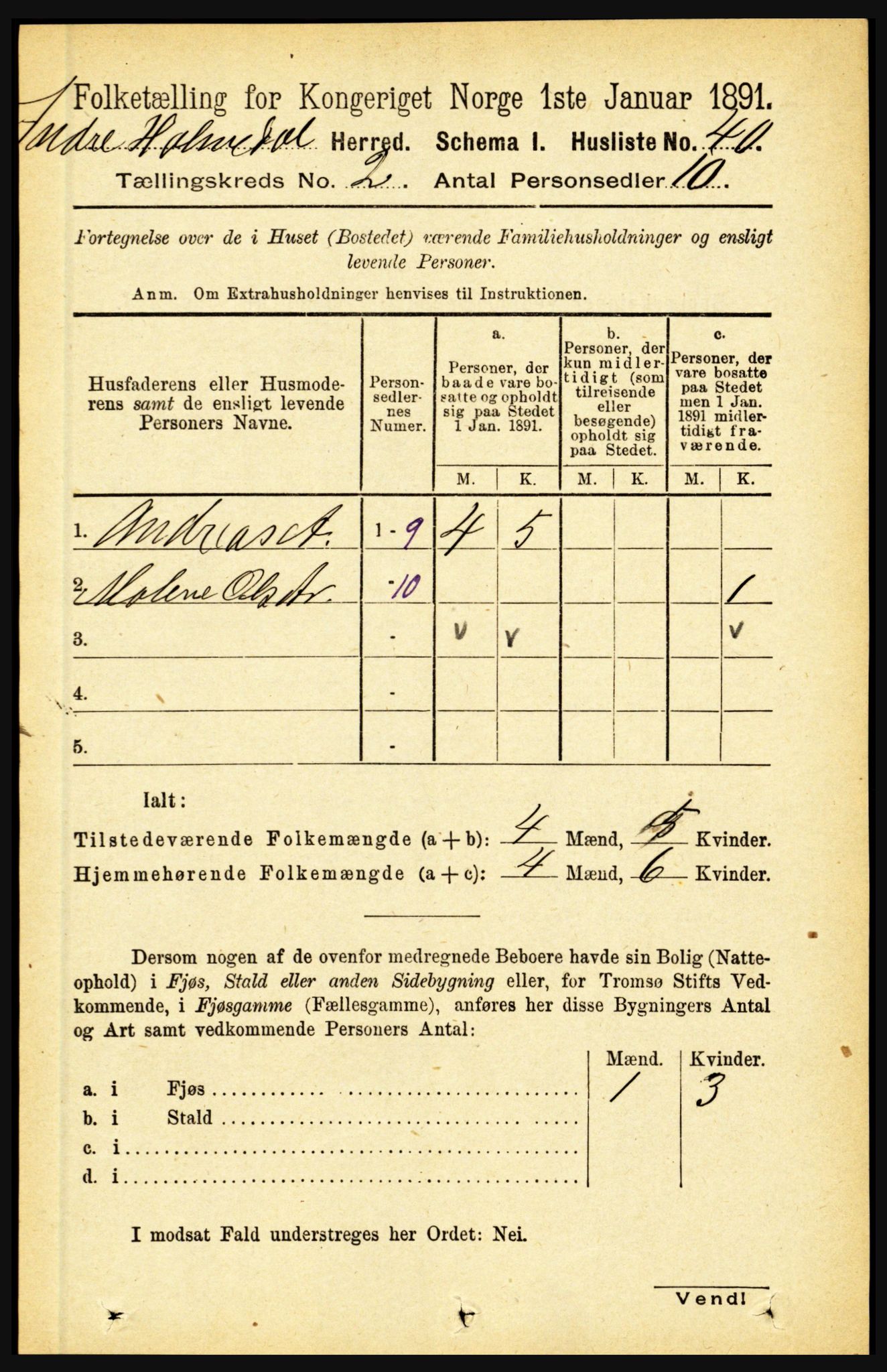 RA, 1891 census for 1430 Indre Holmedal, 1891, p. 441