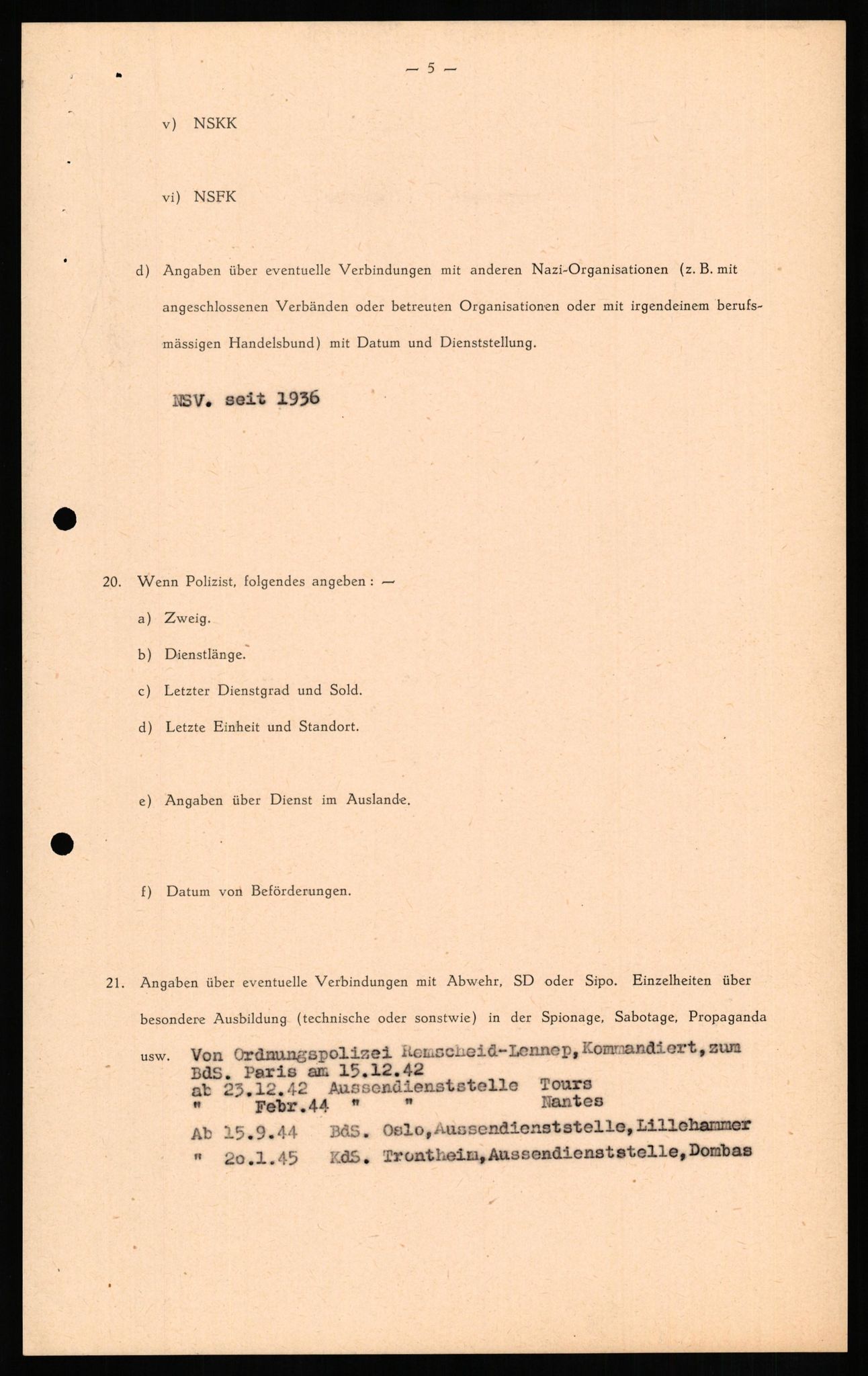 Forsvaret, Forsvarets overkommando II, RA/RAFA-3915/D/Db/L0015: CI Questionaires. Tyske okkupasjonsstyrker i Norge. Tyskere., 1945-1946, p. 419
