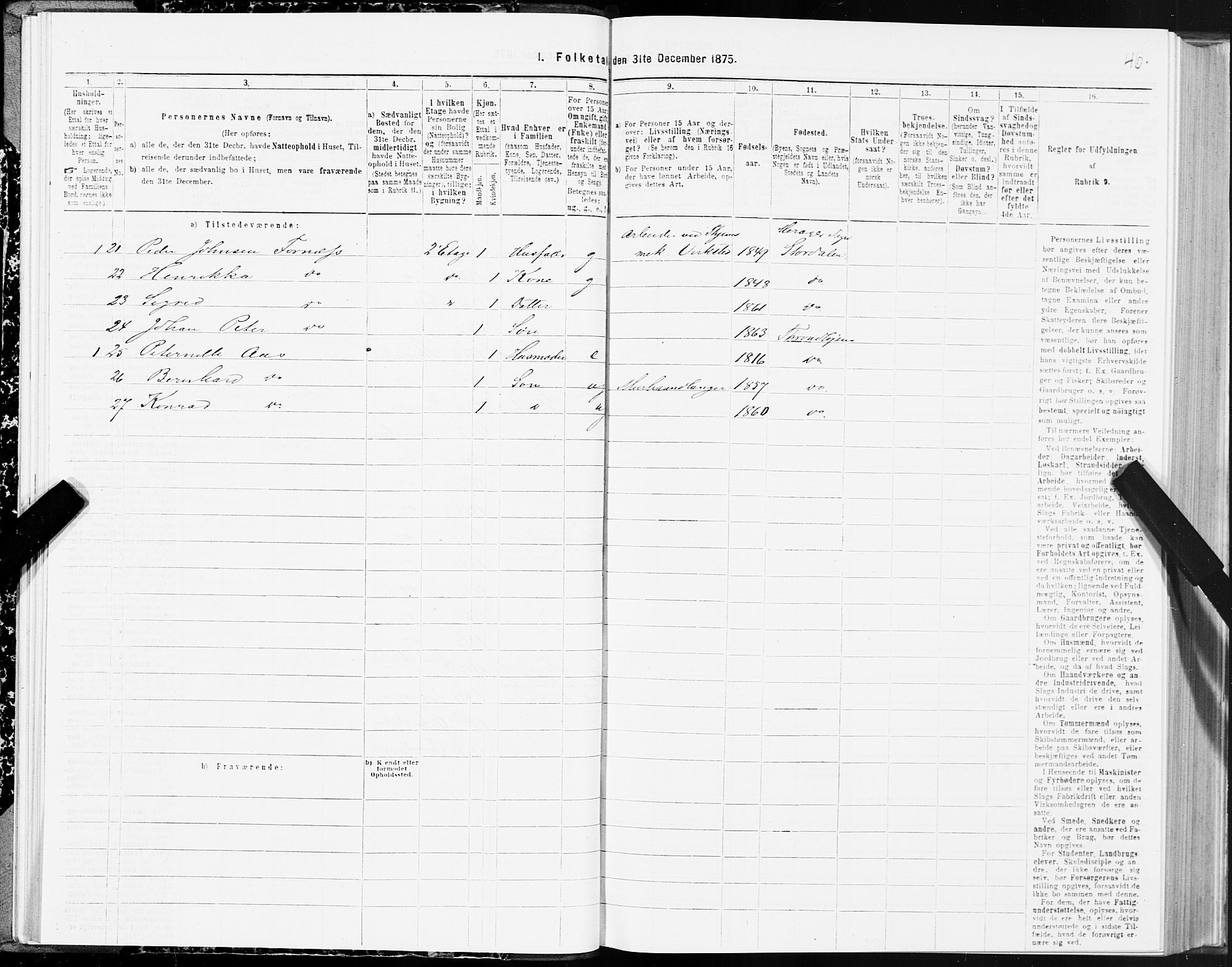 SAT, 1875 census for 1601 Trondheim, 1875, p. 10046