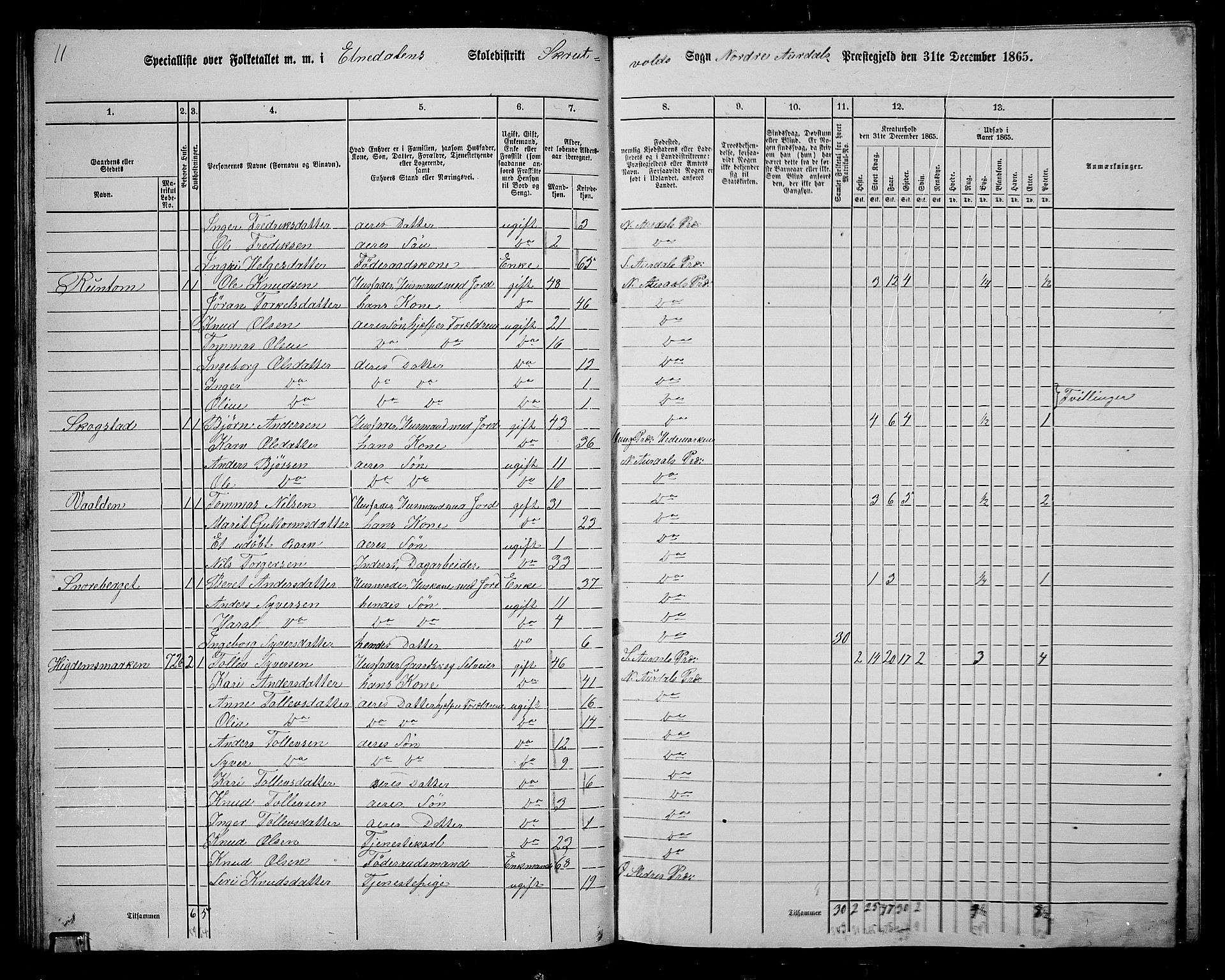 RA, 1865 census for Nord-Aurdal, 1865, p. 50