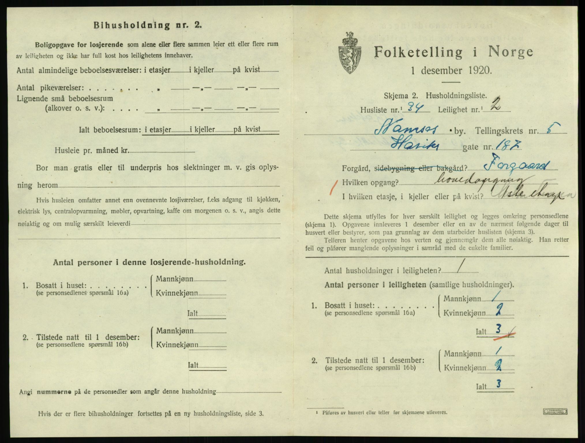 SAT, 1920 census for Namsos, 1920, p. 1733