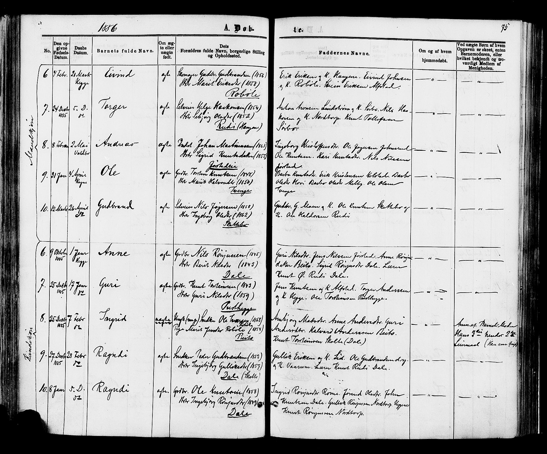 Øystre Slidre prestekontor, AV/SAH-PREST-138/H/Ha/Haa/L0002: Parish register (official) no. 2, 1874-1886, p. 75