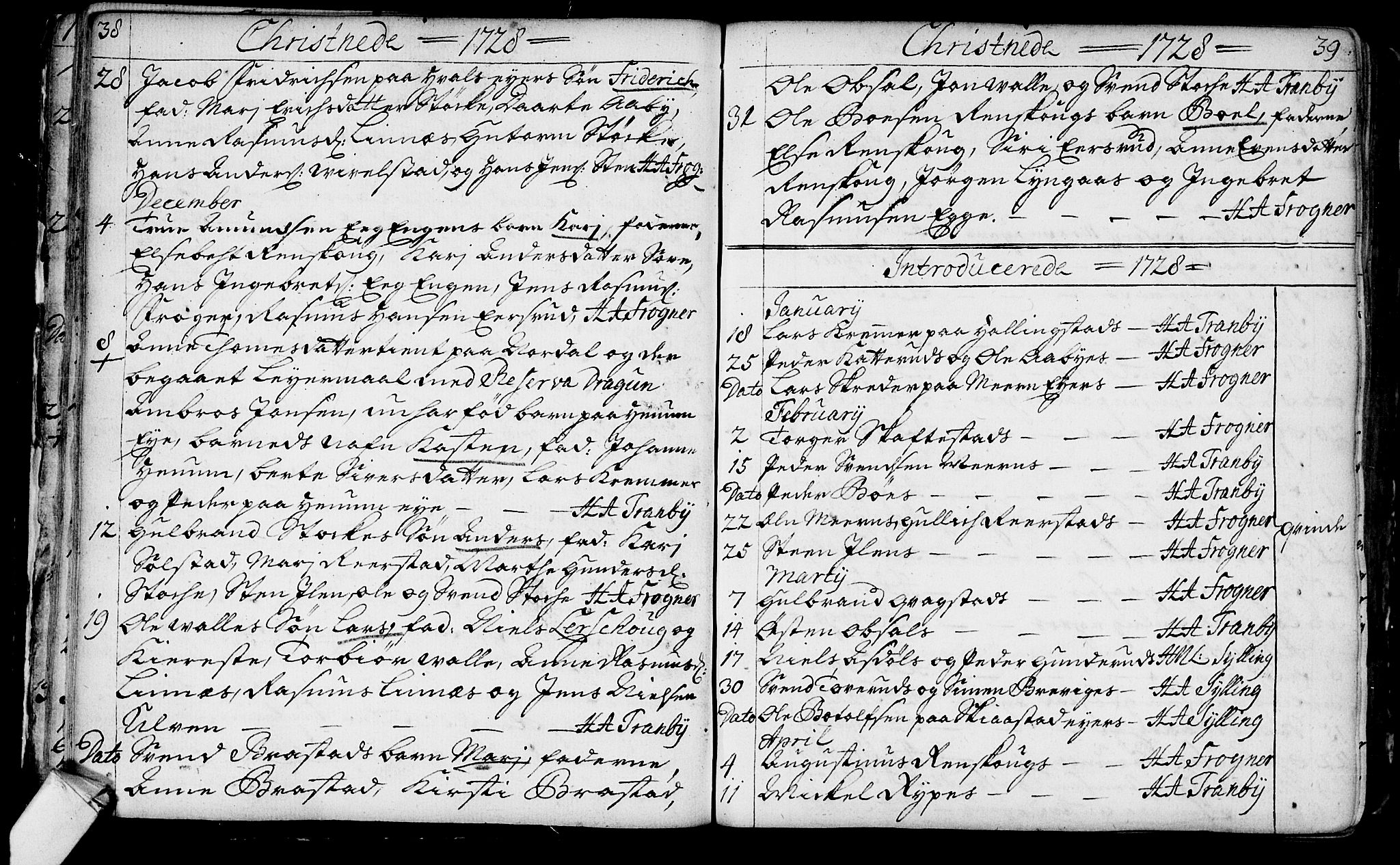 Lier kirkebøker, SAKO/A-230/F/Fa/L0003: Parish register (official) no. I 3, 1727-1748, p. 38-39