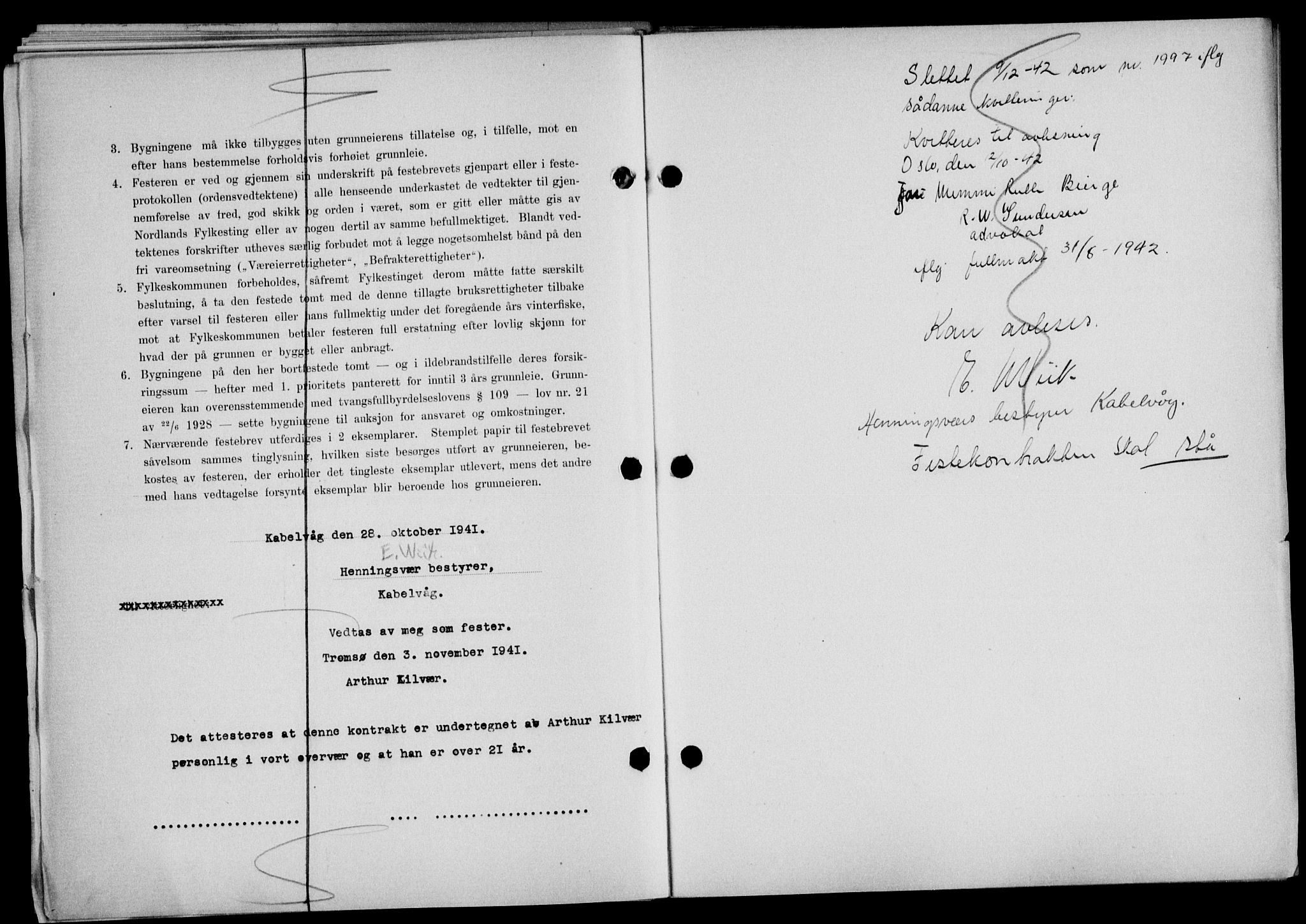Lofoten sorenskriveri, SAT/A-0017/1/2/2C/L0009a: Mortgage book no. 9a, 1941-1942, Diary no: : 29/1942