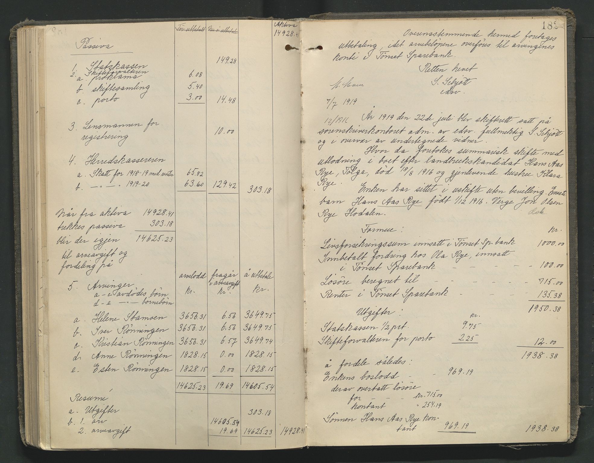 Nord-Østerdal tingrett, AV/SAH-TING-020/J/Jd/L0006: Skifteutlodningsprotokoll, 1907-1920, p. 182