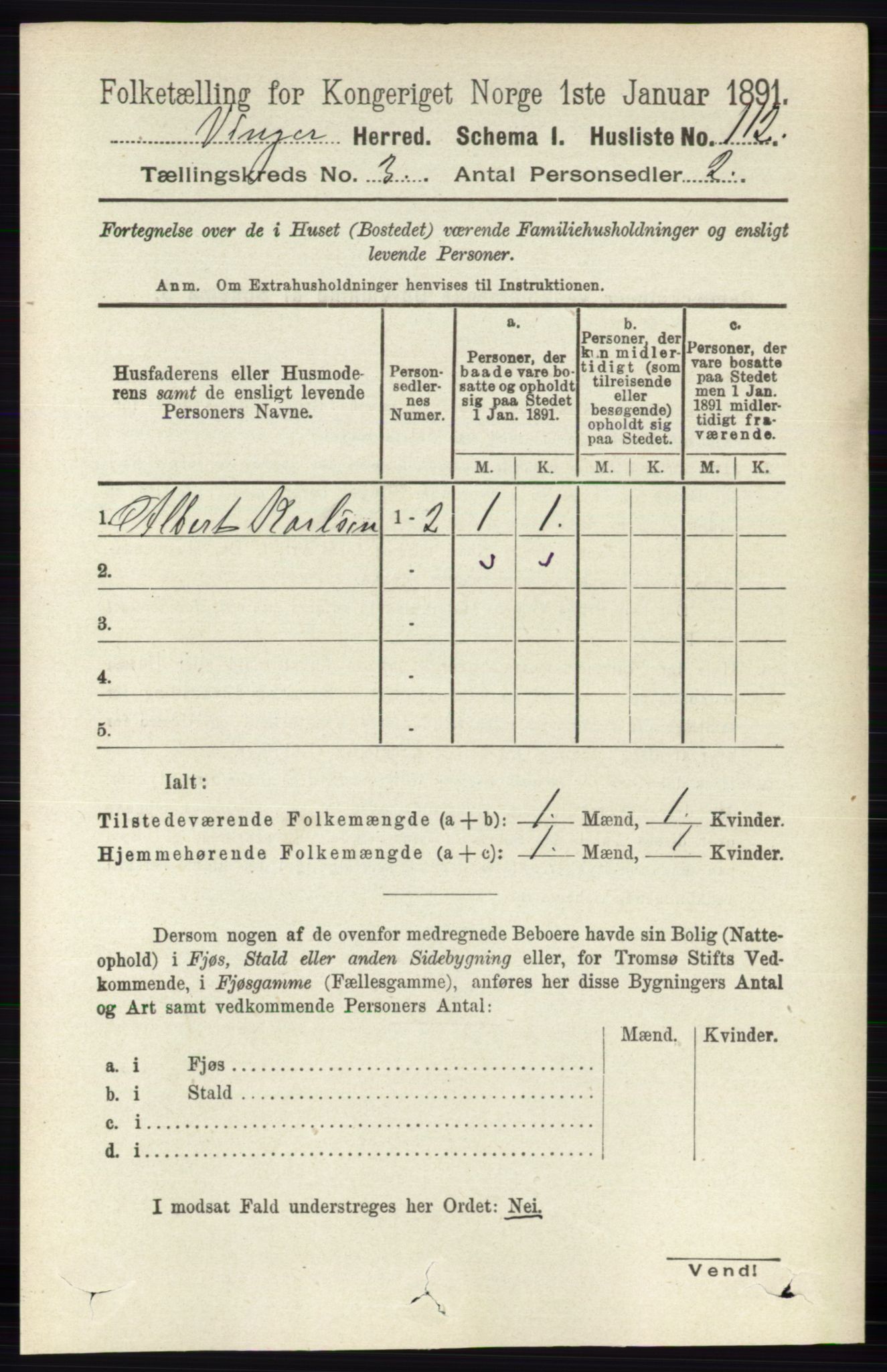 RA, 1891 census for 0421 Vinger, 1891, p. 890