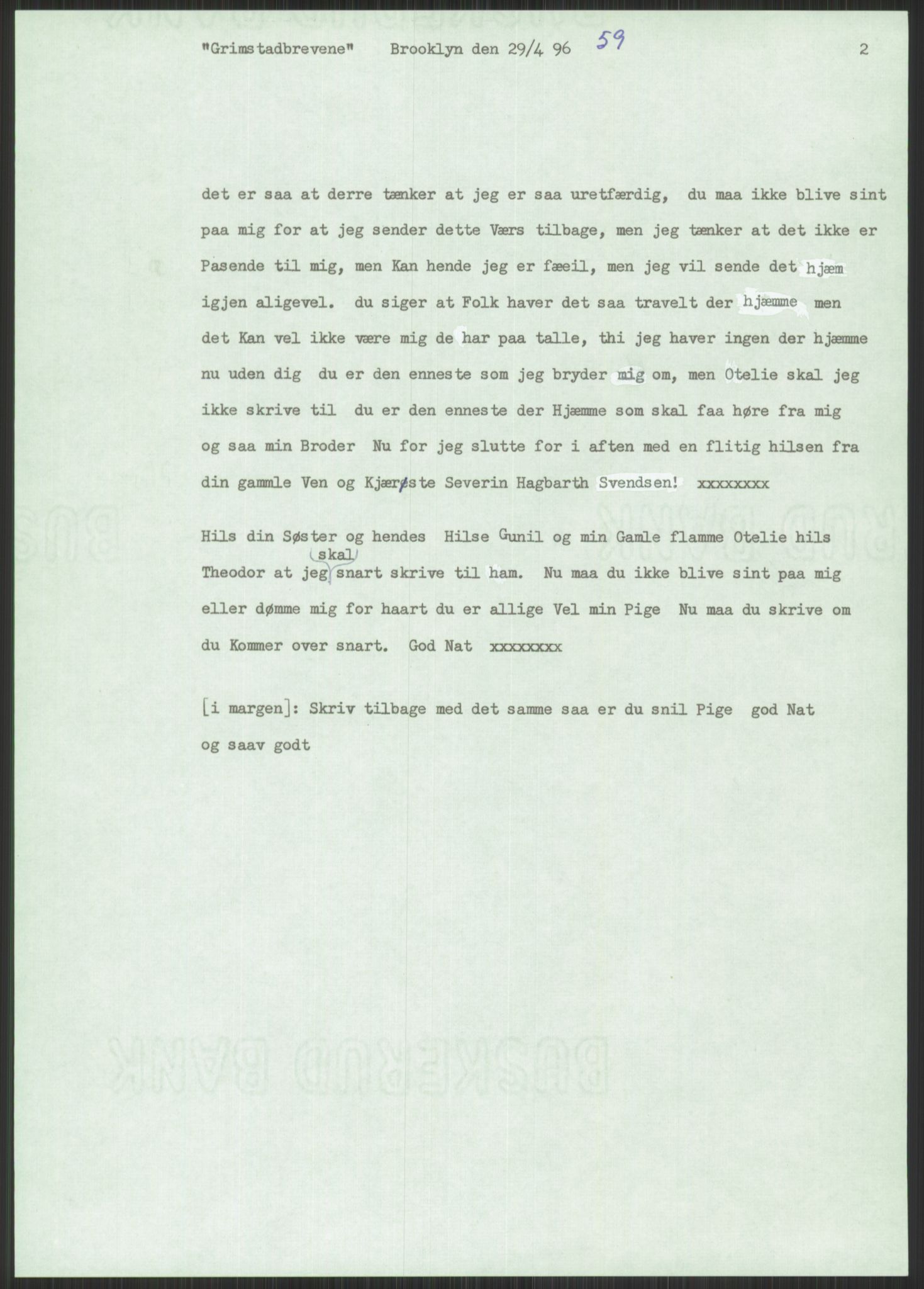 Samlinger til kildeutgivelse, Amerikabrevene, AV/RA-EA-4057/F/L0025: Innlån fra Aust-Agder: Aust-Agder-Arkivet, Grimstadbrevene, 1838-1914, p. 605