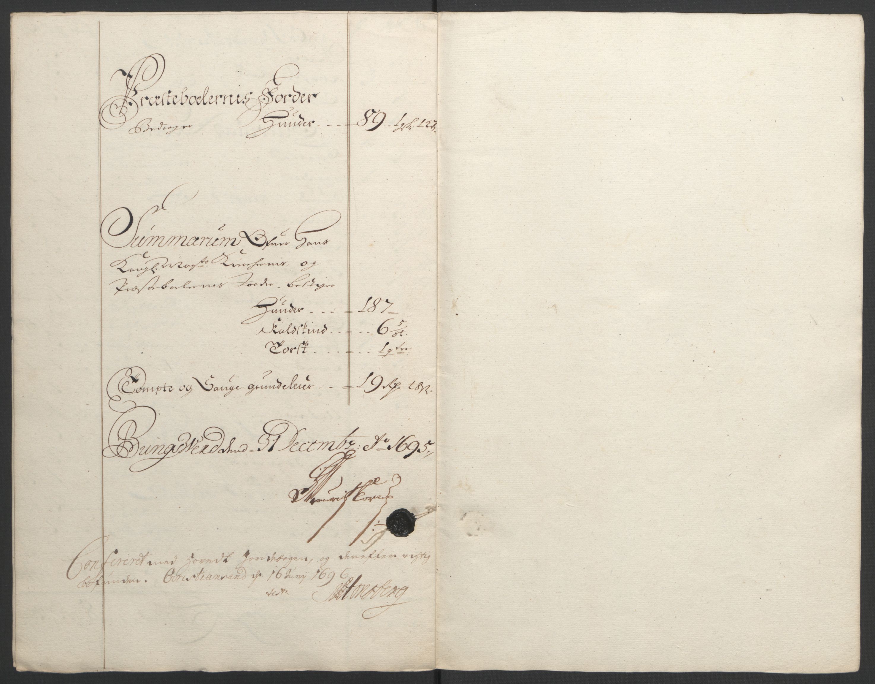 Rentekammeret inntil 1814, Reviderte regnskaper, Fogderegnskap, AV/RA-EA-4092/R39/L2312: Fogderegnskap Nedenes, 1693-1695, p. 241