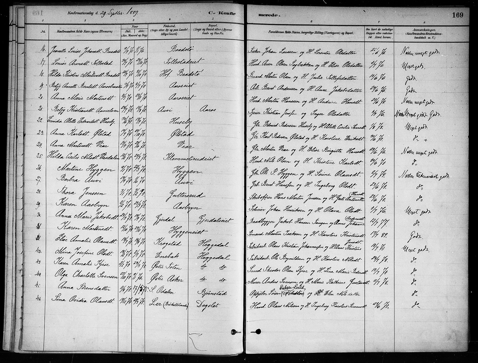 Røyken kirkebøker, SAKO/A-241/F/Fa/L0008: Parish register (official) no. 8, 1880-1897, p. 169