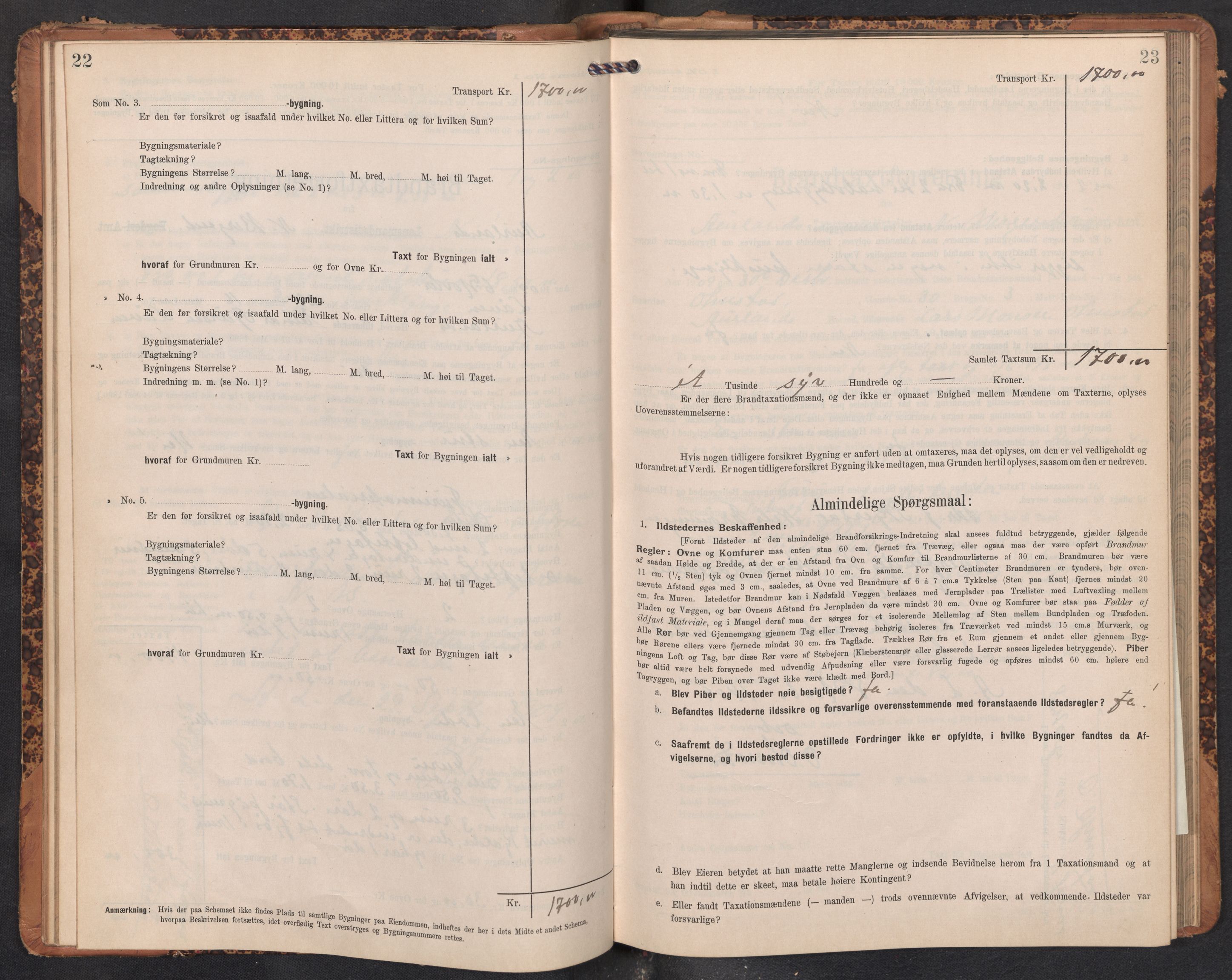 Lensmannen i Aurland, AV/SAB-A-26401/0012/L0005: Branntakstprotokoll, skjematakst, 1909-1916, p. 22-23