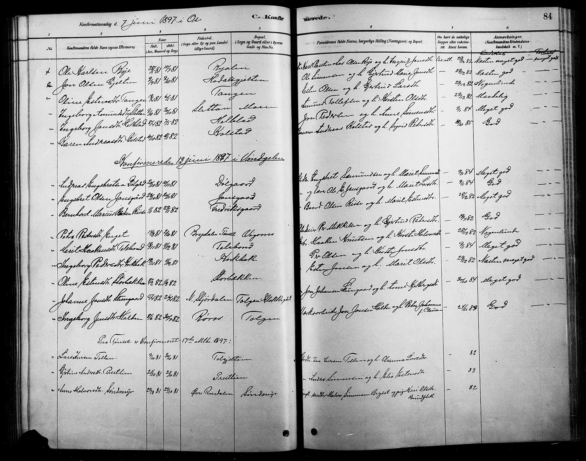 Tolga prestekontor, AV/SAH-PREST-062/L/L0007: Parish register (copy) no. 7, 1878-1919, p. 84