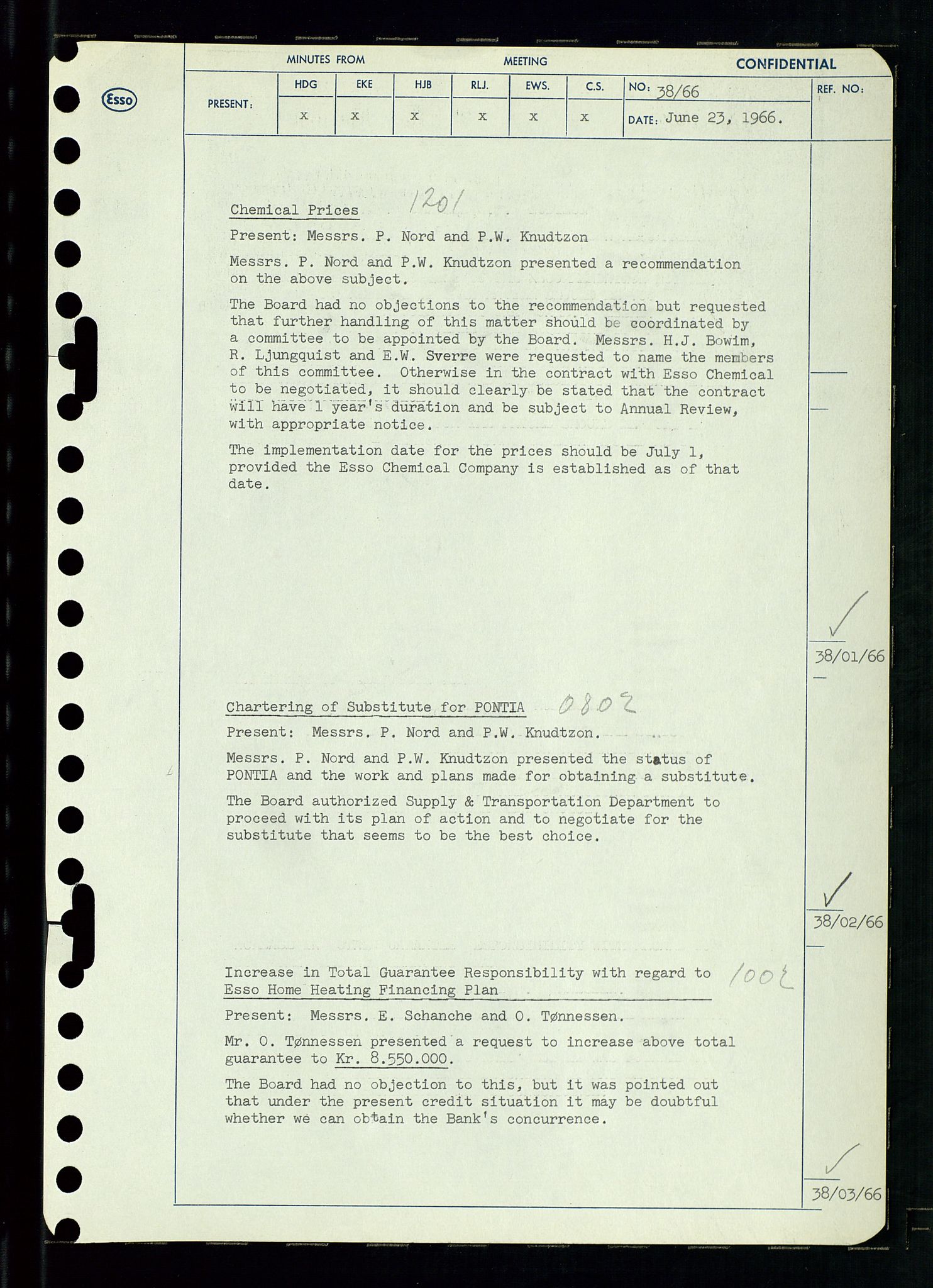 Pa 0982 - Esso Norge A/S, AV/SAST-A-100448/A/Aa/L0002/0002: Den administrerende direksjon Board minutes (styrereferater) / Den administrerende direksjon Board minutes (styrereferater), 1966, p. 79