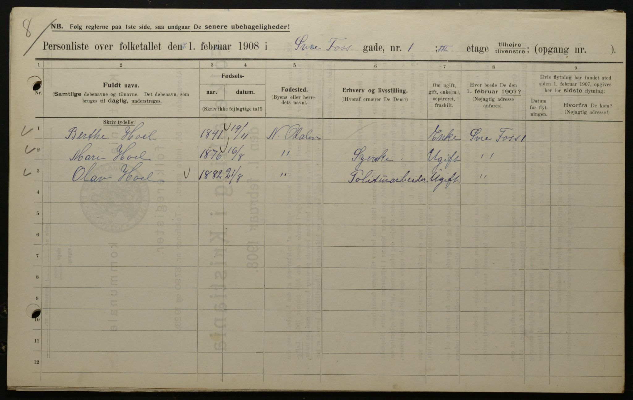 OBA, Municipal Census 1908 for Kristiania, 1908, p. 116243