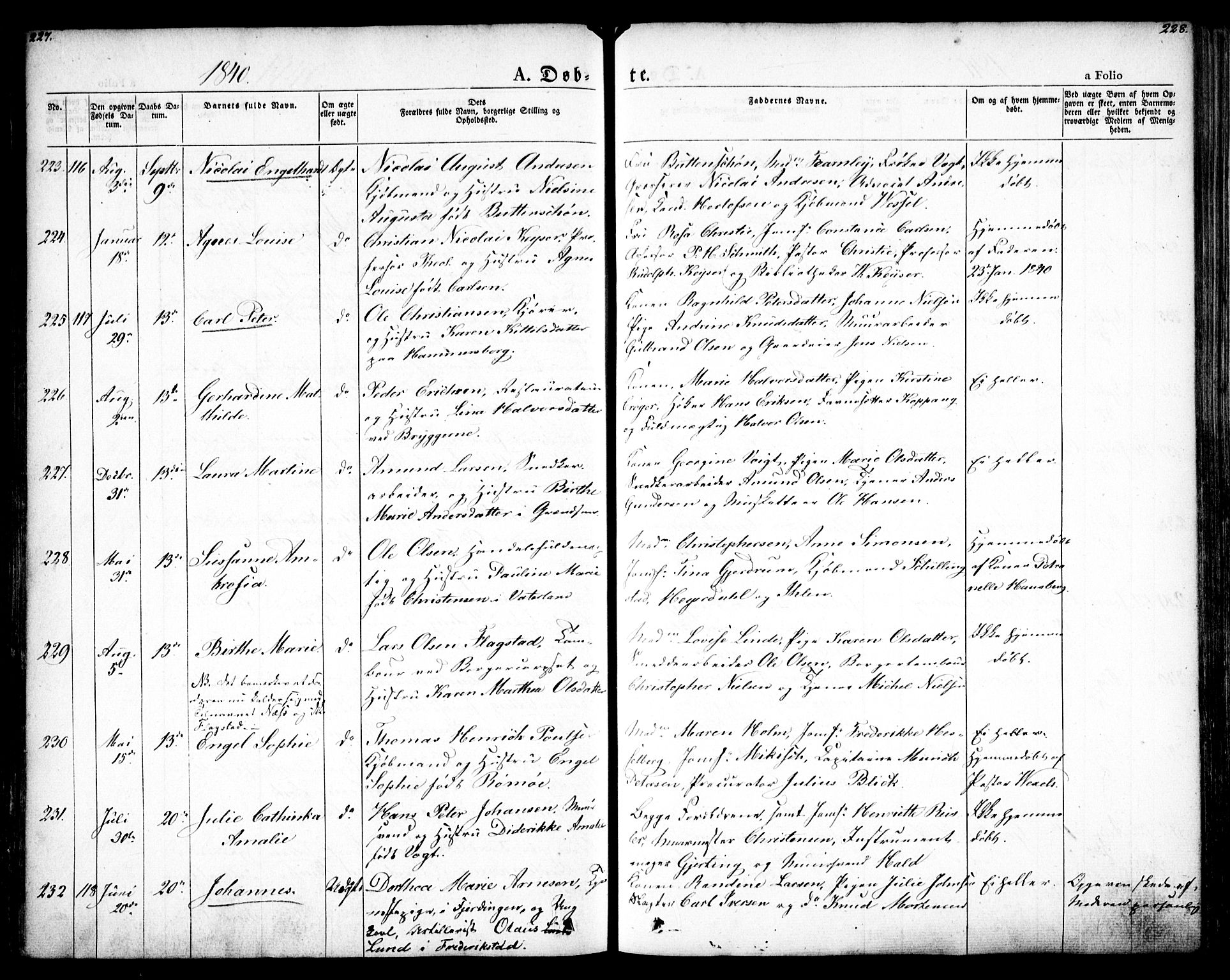 Oslo domkirke Kirkebøker, AV/SAO-A-10752/F/Fa/L0012: Parish register (official) no. 12, 1837-1845, p. 227-228