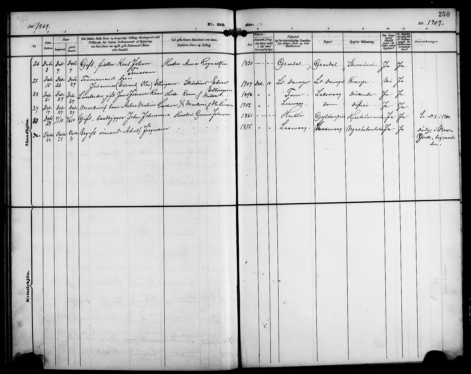 Laksevåg Sokneprestembete, SAB/A-76501/H/Ha/Hab/Haba/L0004: Parish register (copy) no. A 4, 1899-1909, p. 250