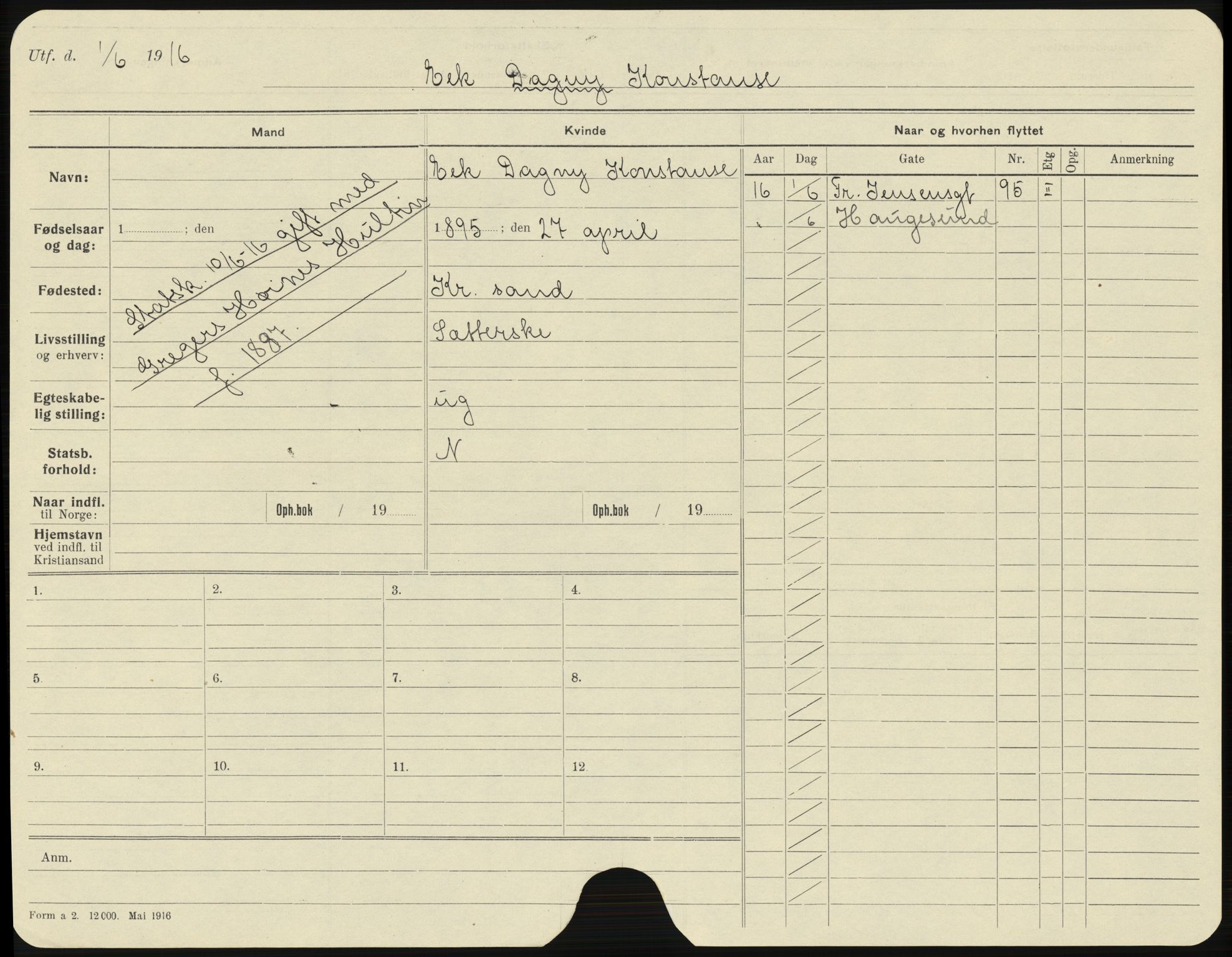 Kristiansand folkeregister, AV/SAK-1341-0030/Hu/L0003: Gifte kvinner, alfabetisk, 1916-1924