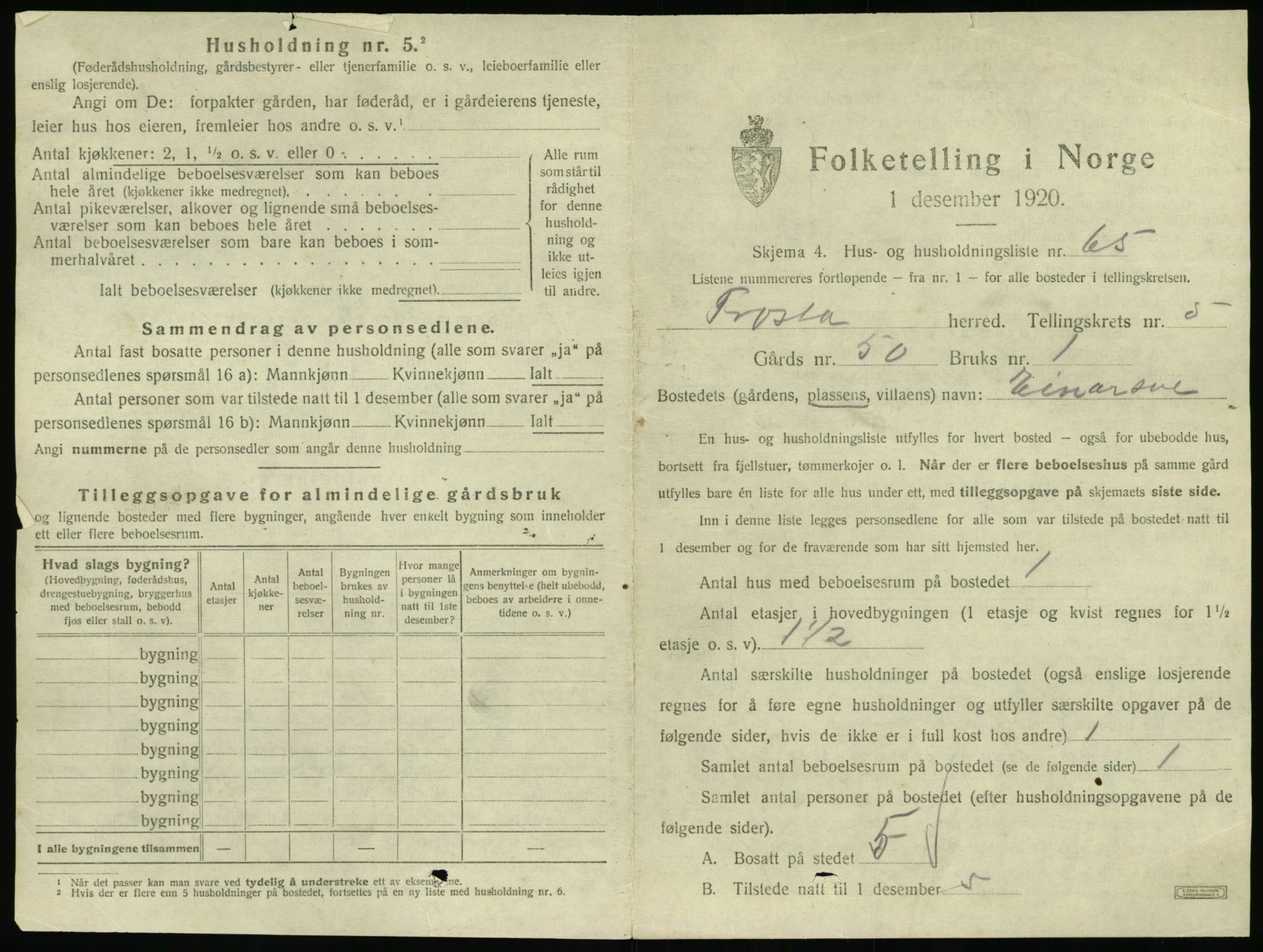 SAT, 1920 census for Frosta, 1920, p. 1016