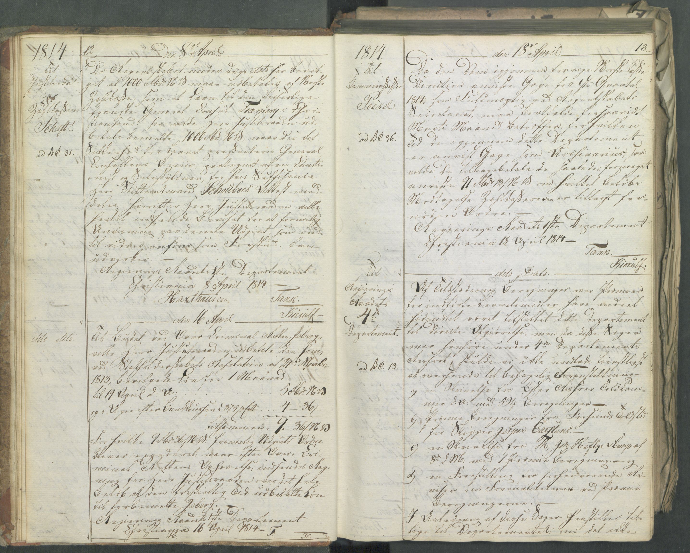 Departementene i 1814, AV/RA-S-3899/Fa/L0011: Bokholderkontoret - Kopibok, 1814, p. 12-13