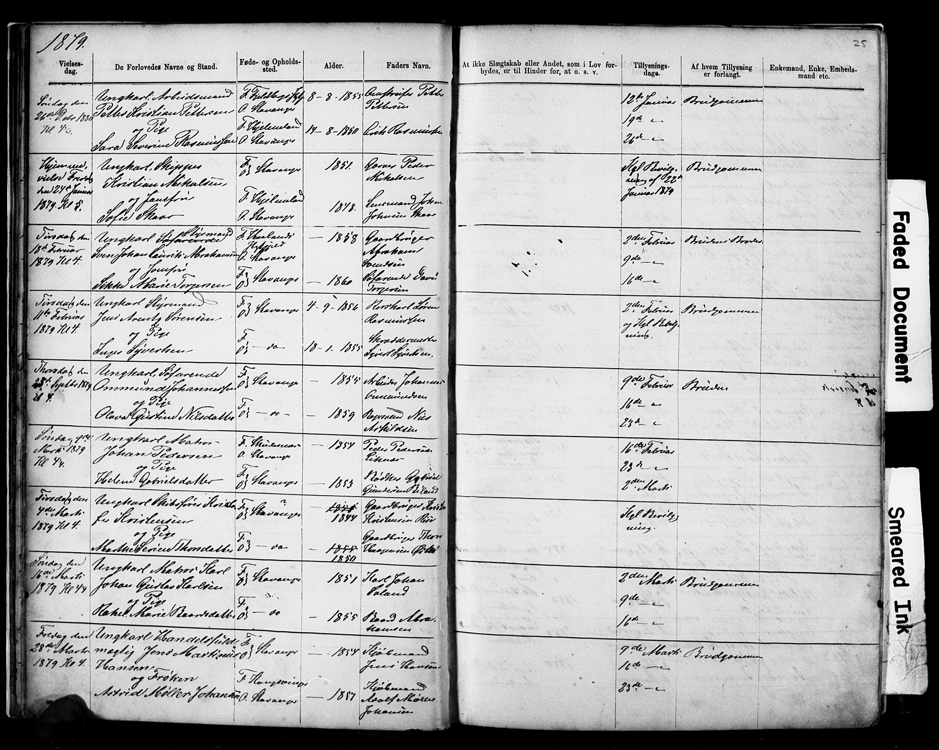 Domkirken sokneprestkontor, SAST/A-101812/001/30/30BB/L0014: Parish register (copy) no. B 14, 1875-1902, p. 25