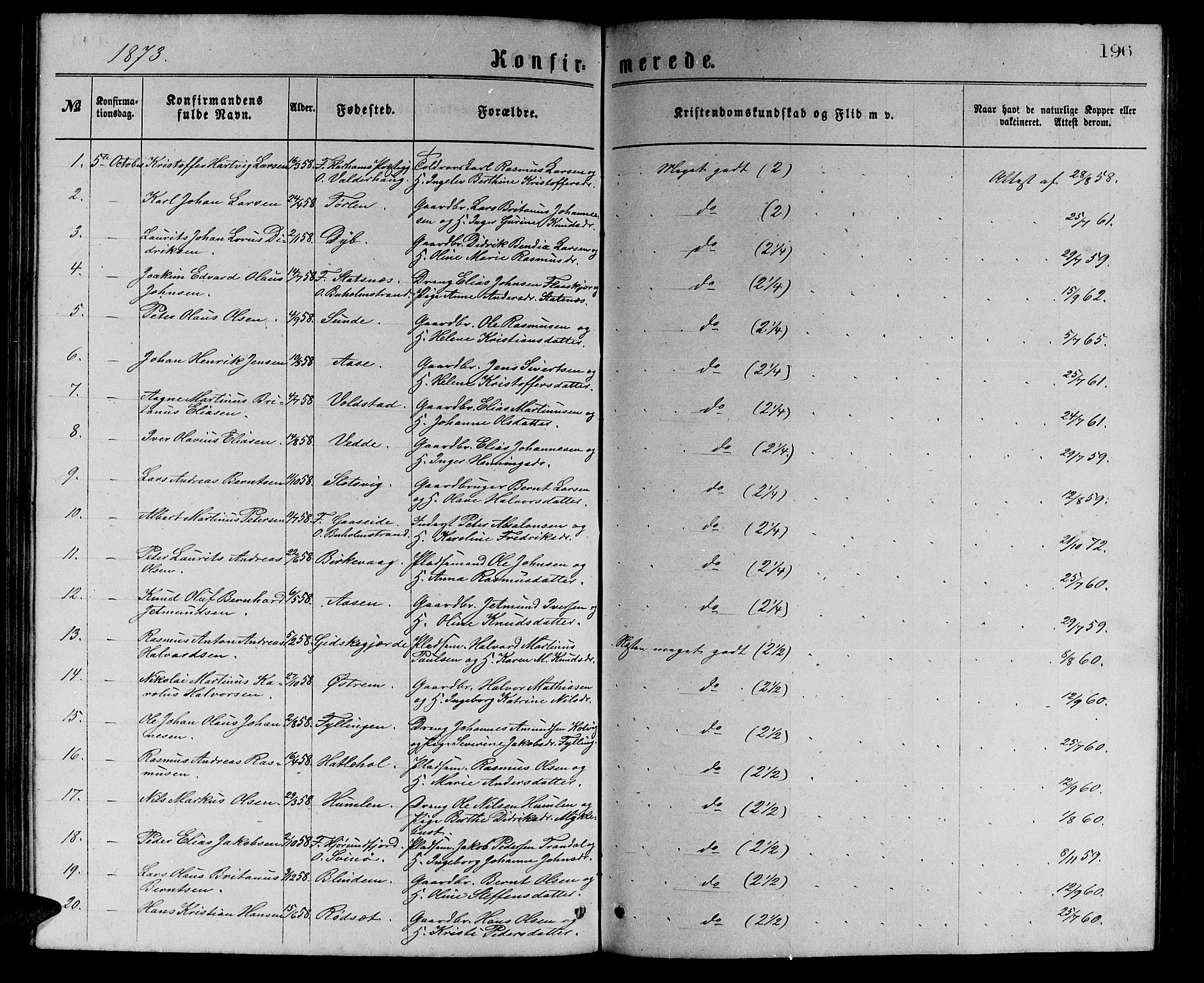 Ministerialprotokoller, klokkerbøker og fødselsregistre - Møre og Romsdal, AV/SAT-A-1454/528/L0429: Parish register (copy) no. 528C10, 1872-1886, p. 196