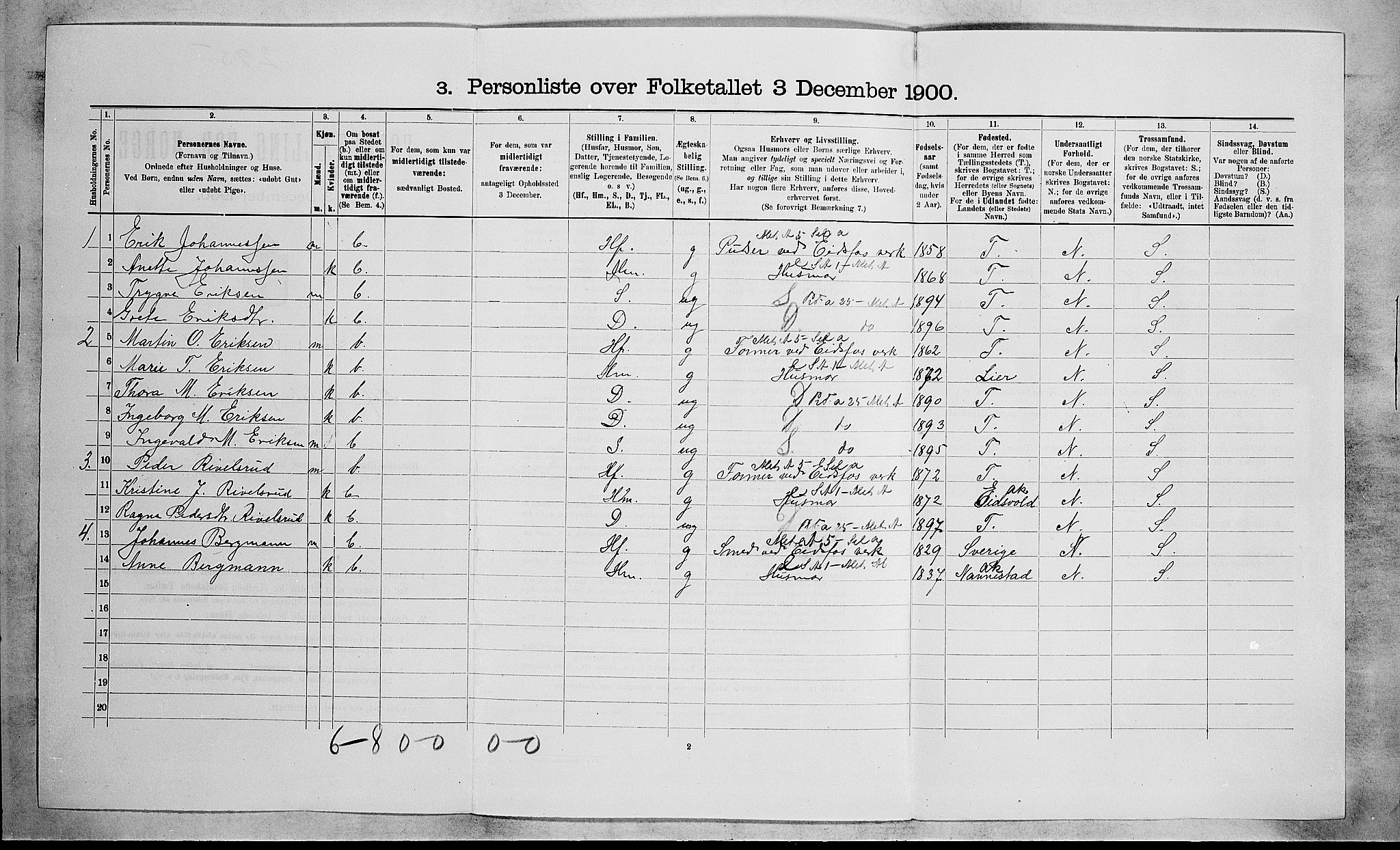 RA, 1900 census for Hof, 1900, p. 155