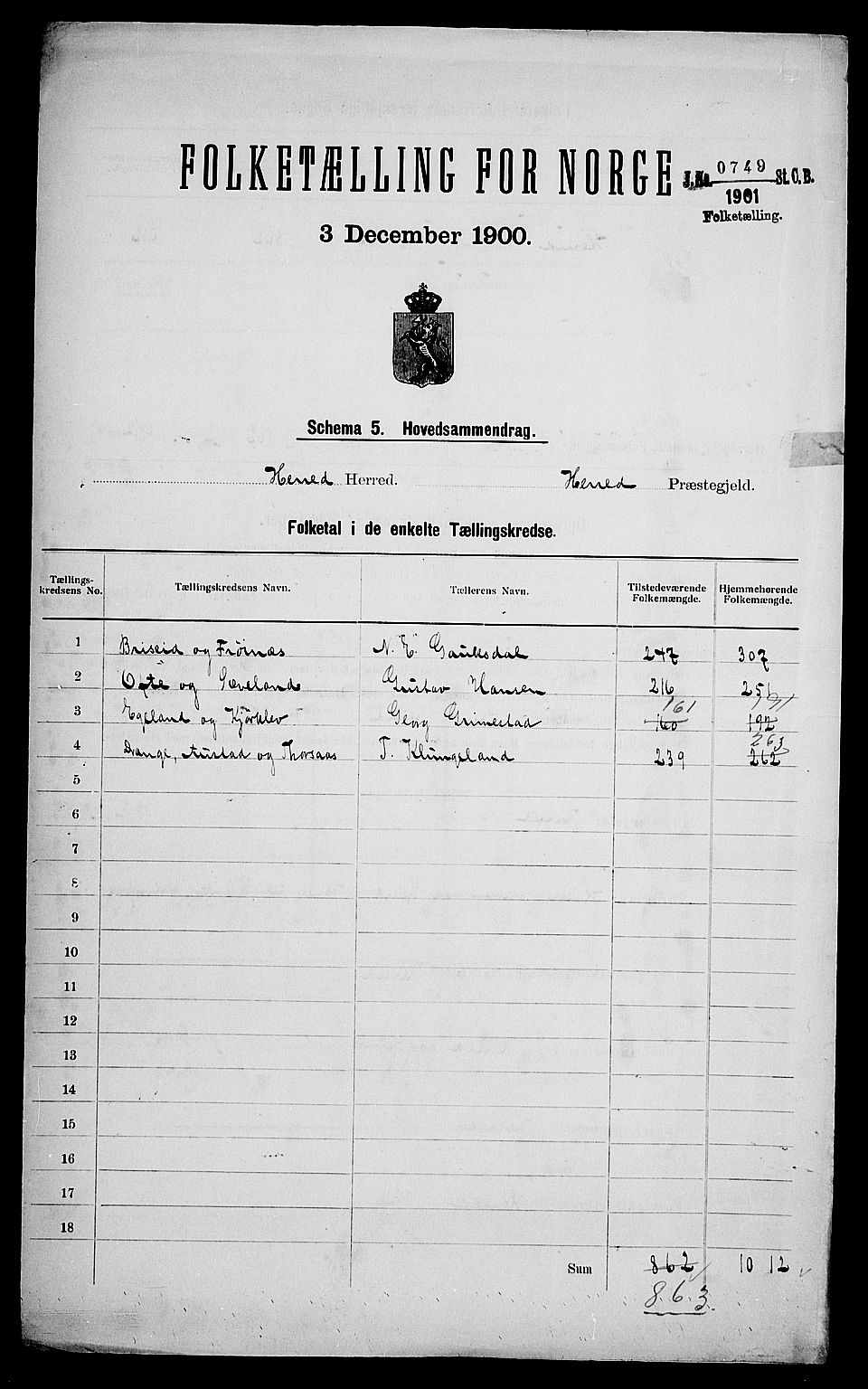 SAK, 1900 census for Herad, 1900, p. 2