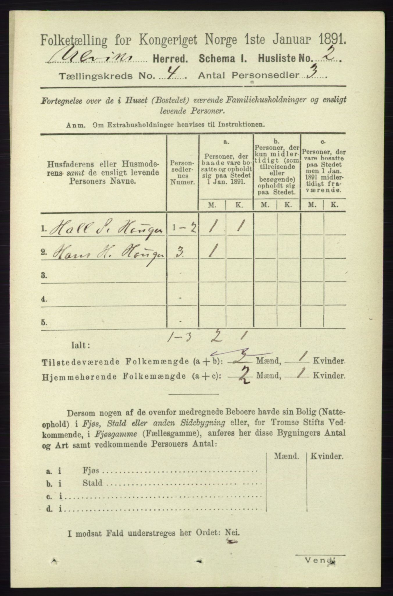 RA, 1891 census for 1233 Ulvik, 1891, p. 432