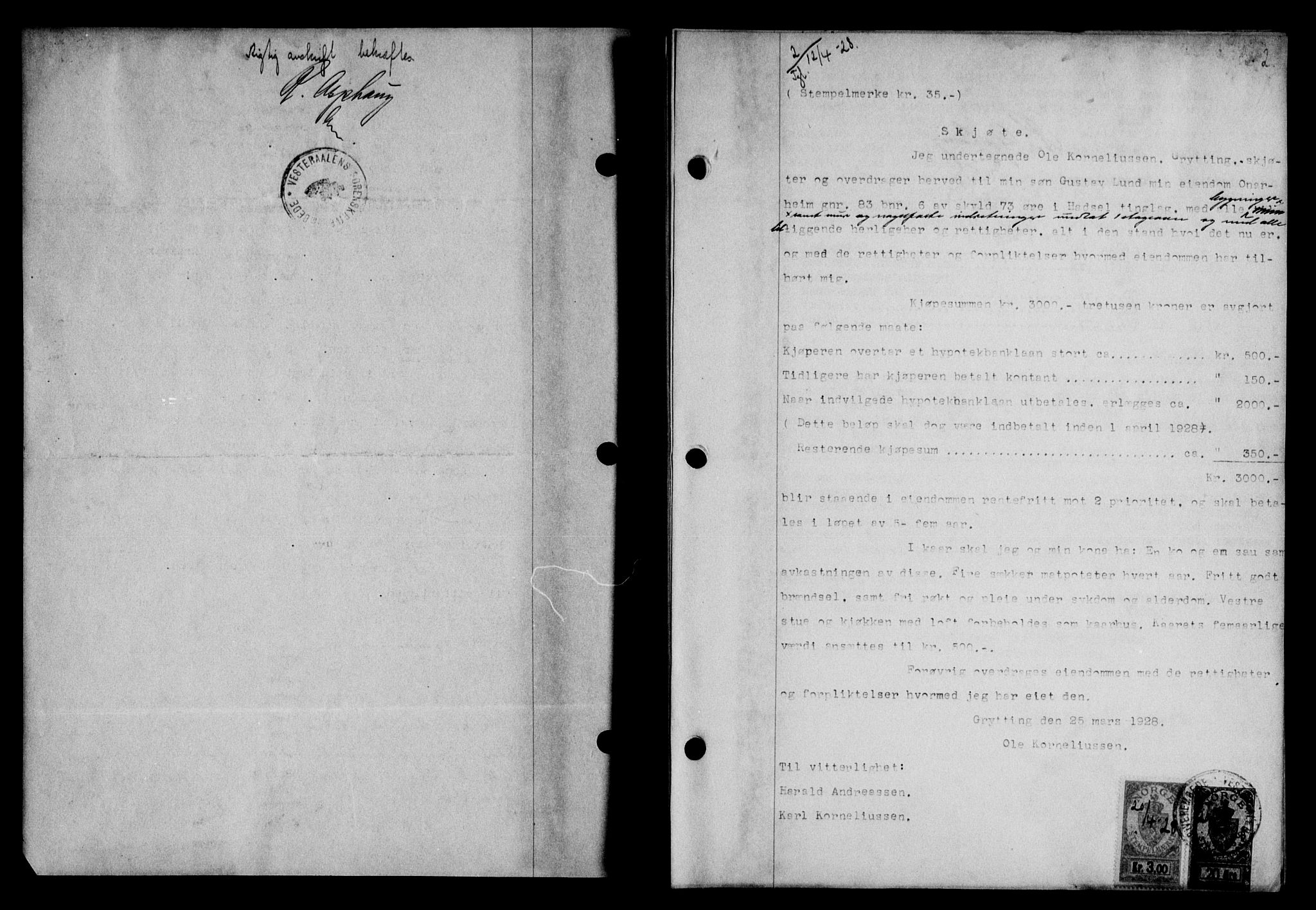 Vesterålen sorenskriveri, SAT/A-4180/1/2/2Ca/L0046: Mortgage book no. 39, 1928-1928, Deed date: 12.04.1928