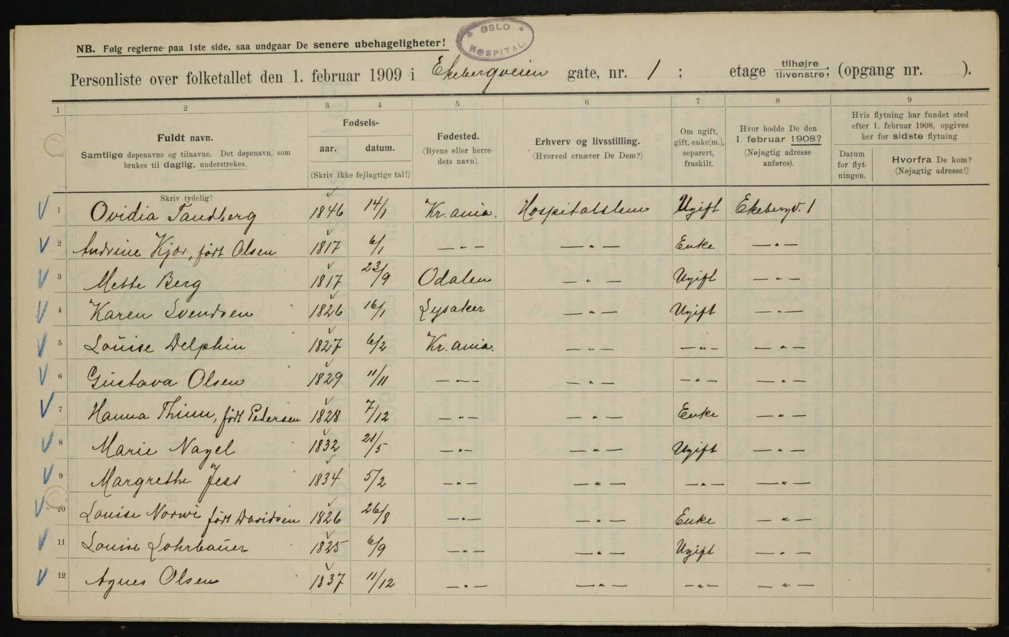 OBA, Municipal Census 1909 for Kristiania, 1909, p. 18185